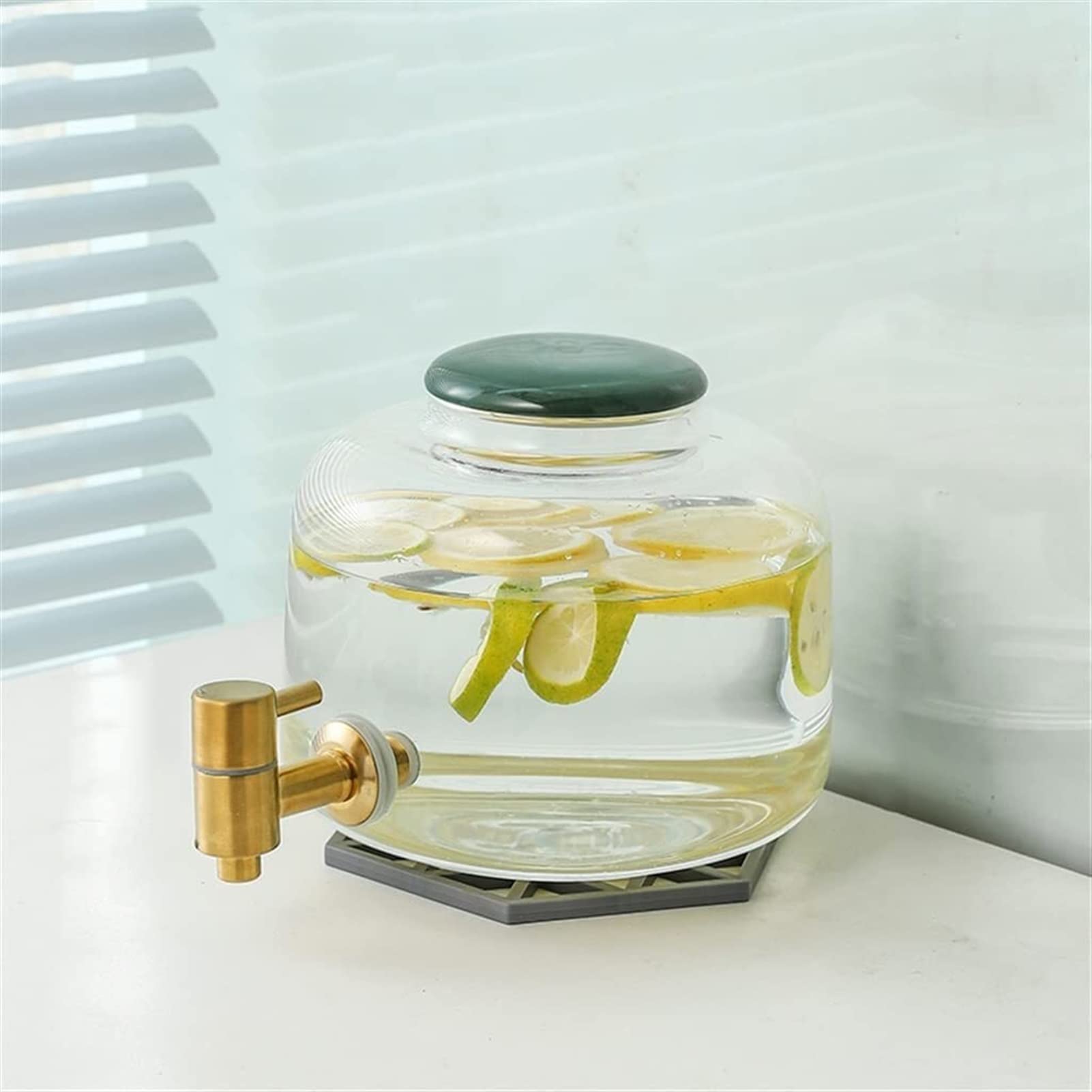 YQBUER Glass Beverage Dispenser with Faucet - 5 Gallon Large Capacity Drink Cooler for Party, Home & Office - Refrigerator Safe Cold Water Dispenser (Color: A) - Perfect for Lemonade, Iced Tea, Juice & Summer Drinks