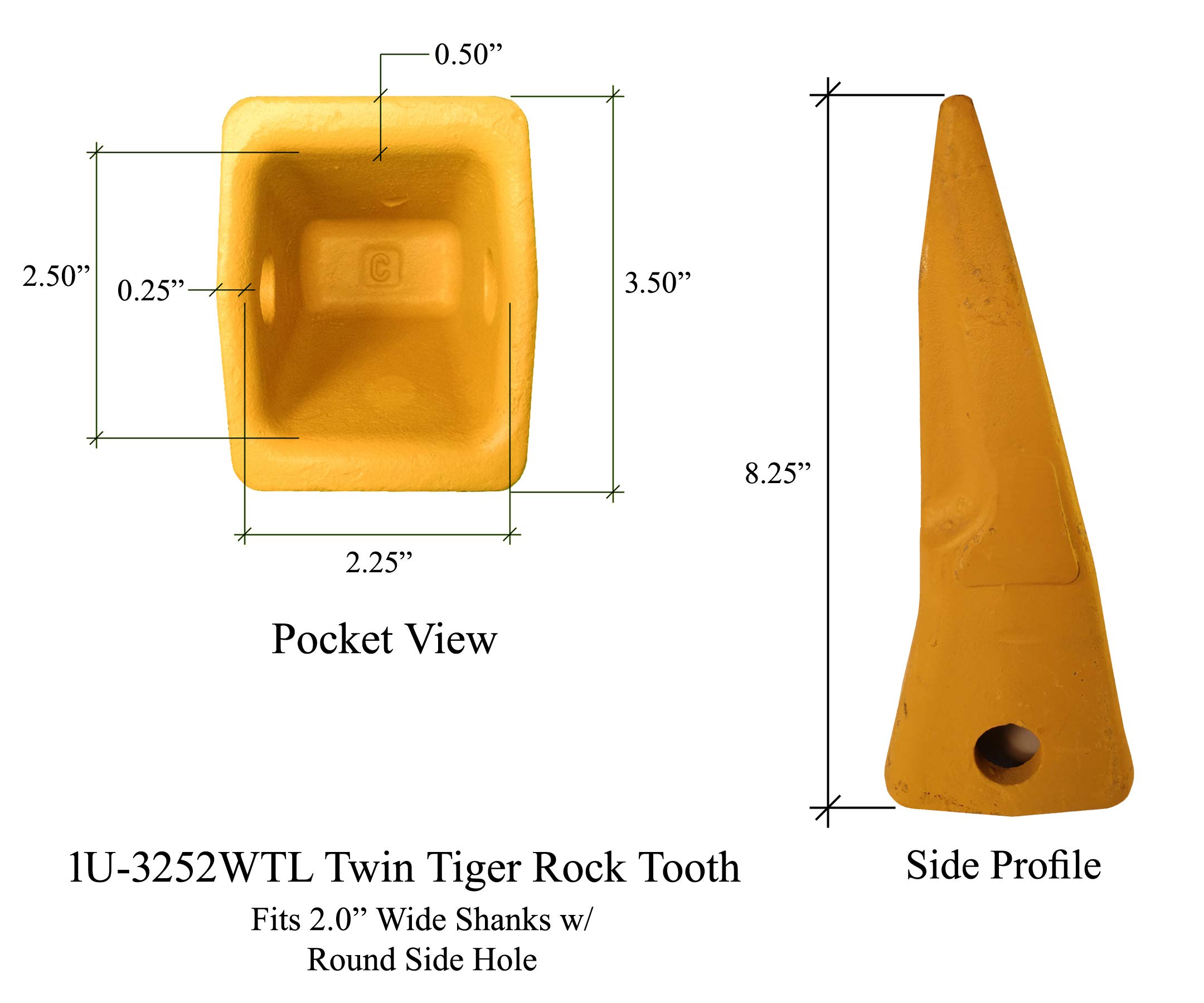 **CAT J250 Series Excavator Bucket Tiger Rock Teeth with Pins (8-Pack) - Fits 1U-3252WTL - Heavy-Duty Digging & Demolition for Construction & Mining**