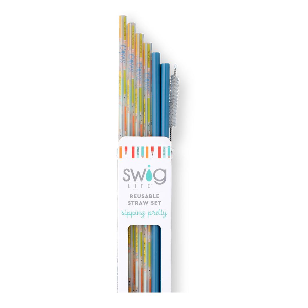 Eco-Friendly Blue Reusable Straw Set - Perfect for Teachers, Home, Office & Travel - BPA-Free Stainless Steel Drinking Straws with Cleaning Brush