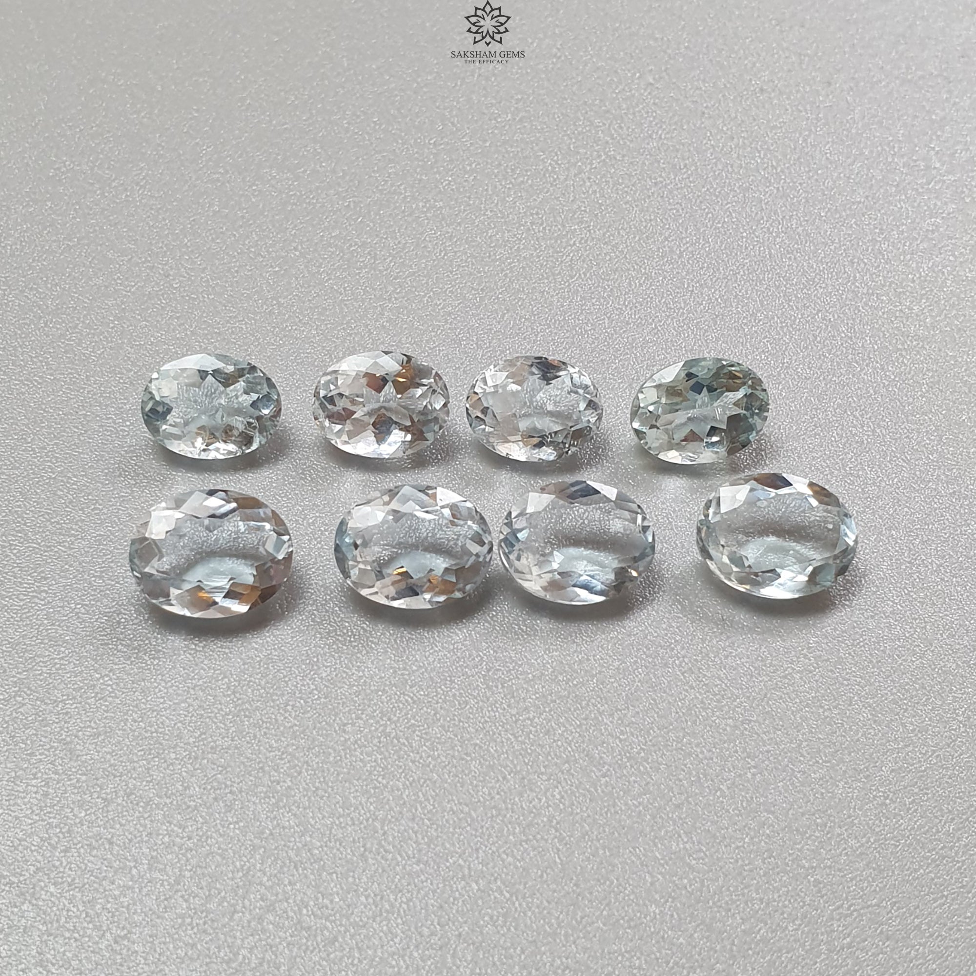 Natural Aquamarine Gemstone - 18.10cts Untreated Blue Oval Faceted Cut (8pcs Lot, 9x7mm & 10x8mm) - March Birthstone for Jewelry Making, Engagement Rings & Healing Crystals