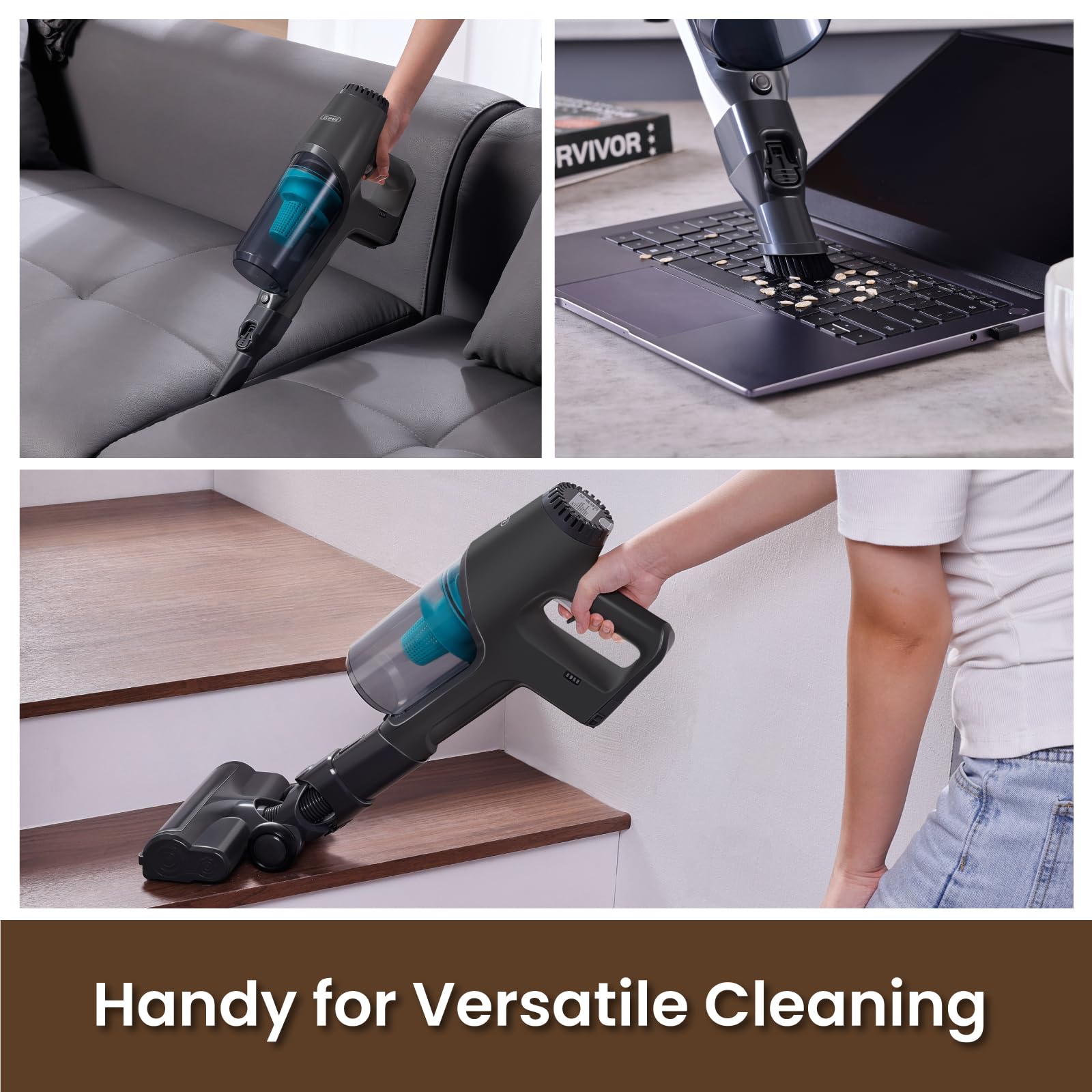 20KPa Powerful Cordless Stick Vacuum Cleaner - 45 Min Runtime, 6-in-1 Lightweight Design for Hard Floors, Carpets & Pet Hair - Ideal for Home Cleaning & Pet Owners (Grey)