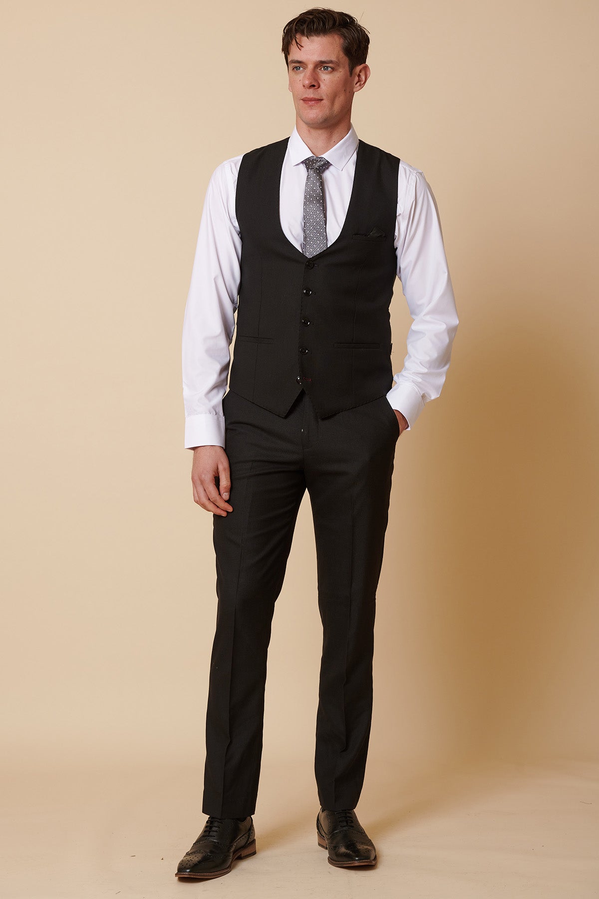 DANNY Men's Black Single Breasted Waistcoat Vest - Slim Fit Formal Wear for Weddings, Business & Special Occasions
