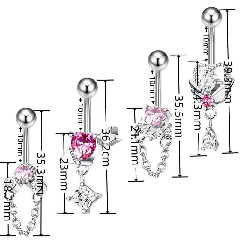 Angel Cupid Heart Bar Belly Button Rings - Surgical Steel Navel Piercing Jewelry for Women | Q0066 | Perfect for Summer Beach, Pool Parties & Body Jewelry Collection