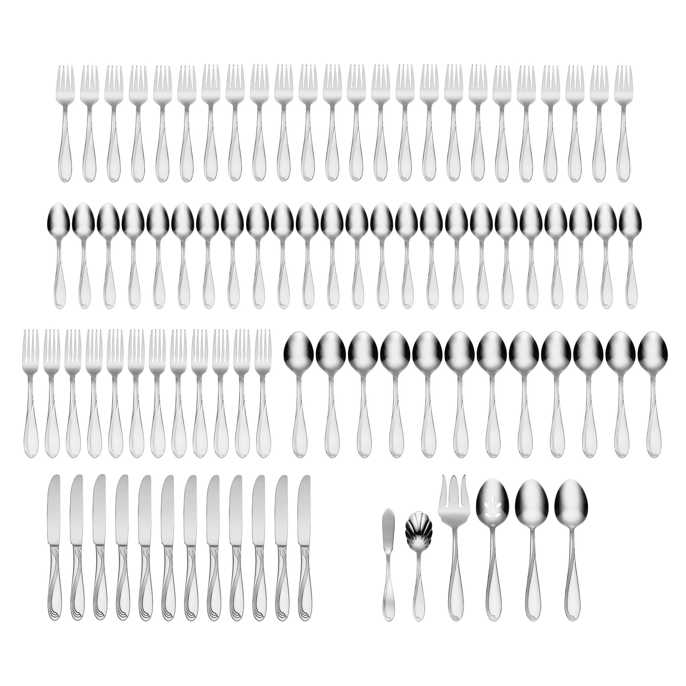 Cresta 90-Piece Flatware Set - Stainless Steel Silverware Set for 12 - Elegant Dining Utensils for Home, Restaurant & Party Use