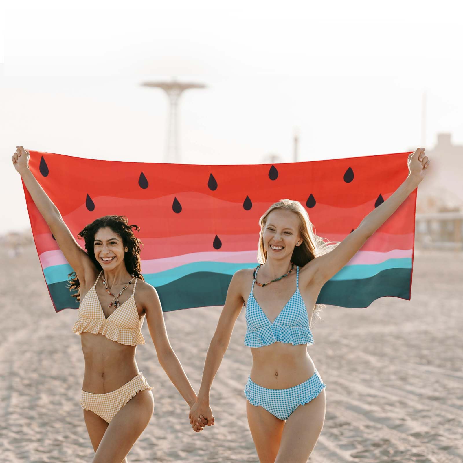 Vessia Oversized Beach Towel for Adults & Teens - 35x75 Inch Microfiber Sandproof Quick Dry Towel with Storage Bag | Watermelon Print Lightweight Travel Towel for Pool, Beach, Yoga & Picnic