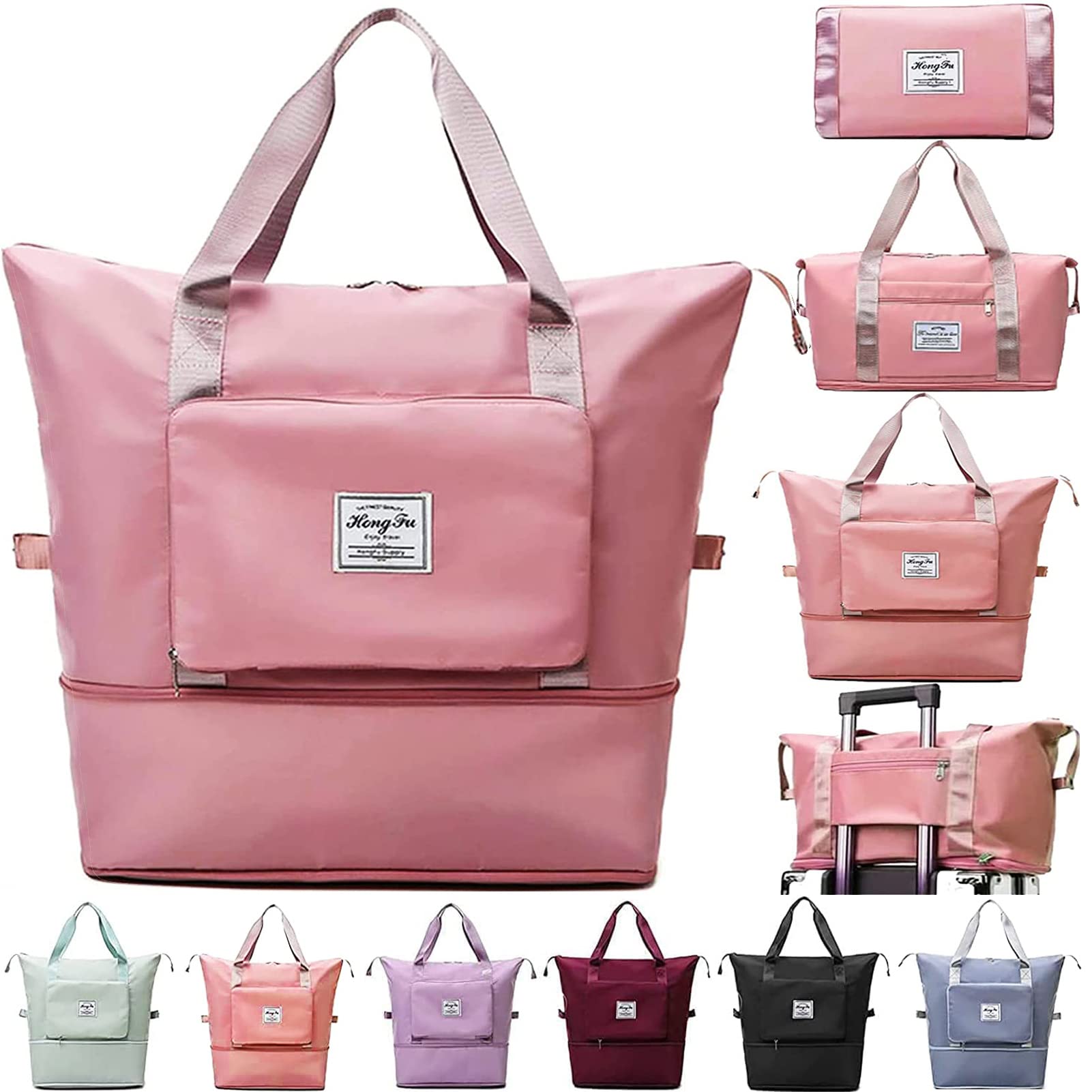 Large Capacity Foldable Travel Duffle Bag for Women - Waterproof Oxford Fabric Gym & Sports Shoulder Bag - Portable Folding Storage for Travel, Workout & Beach (Pink) | Perfect for Gym, Yoga, Weekend Getaways & Sports Activities