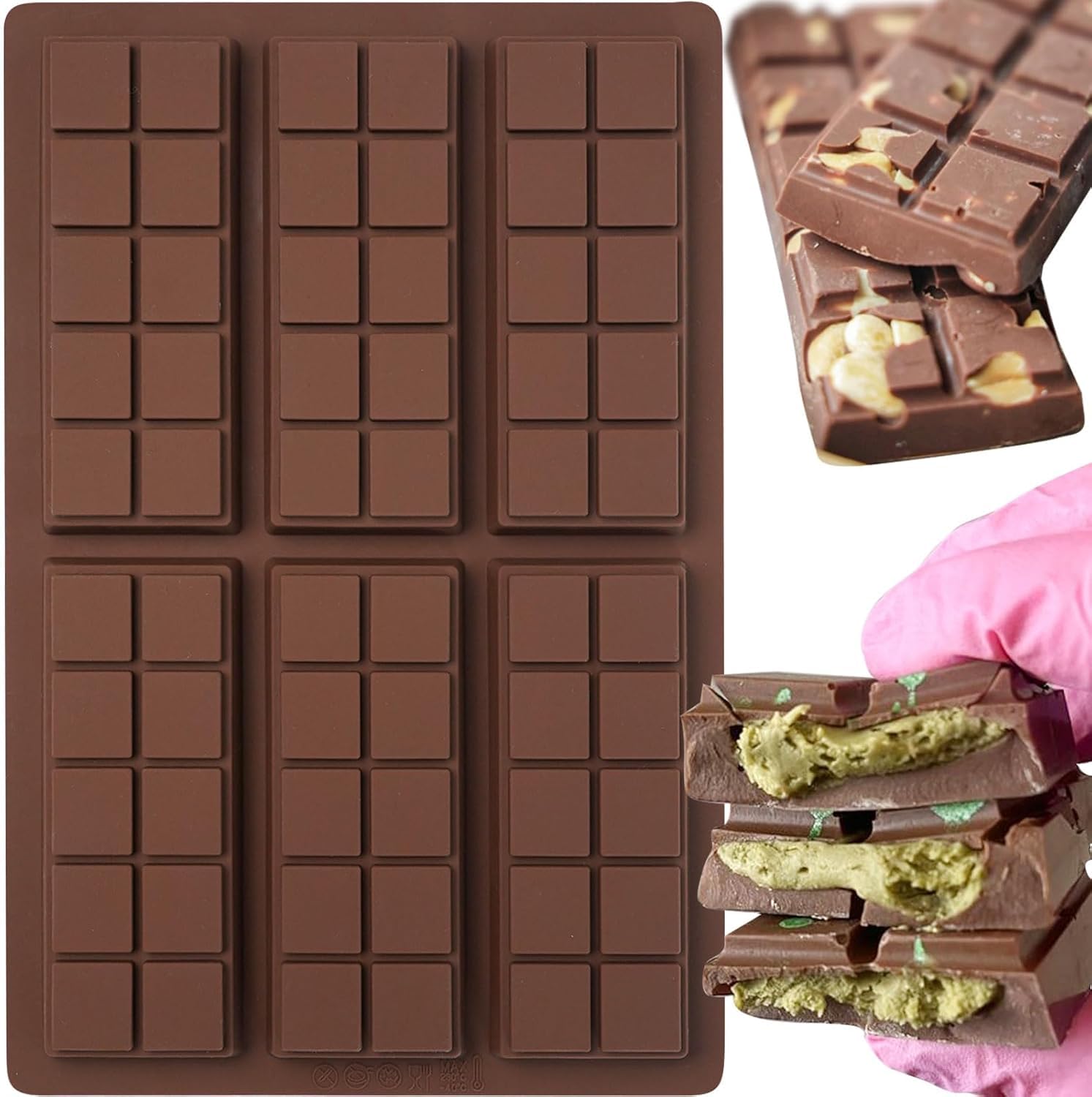 Premium Silicone Chocolate Molds Set - 60-Cell Non-Stick Break Apart Candy Molds for Baking, Energy Bars & Homemade Chocolates | Food Grade, BPA-Free | Perfect for Valentine's Day Gifts, Birthday Parties & DIY Dessert Making