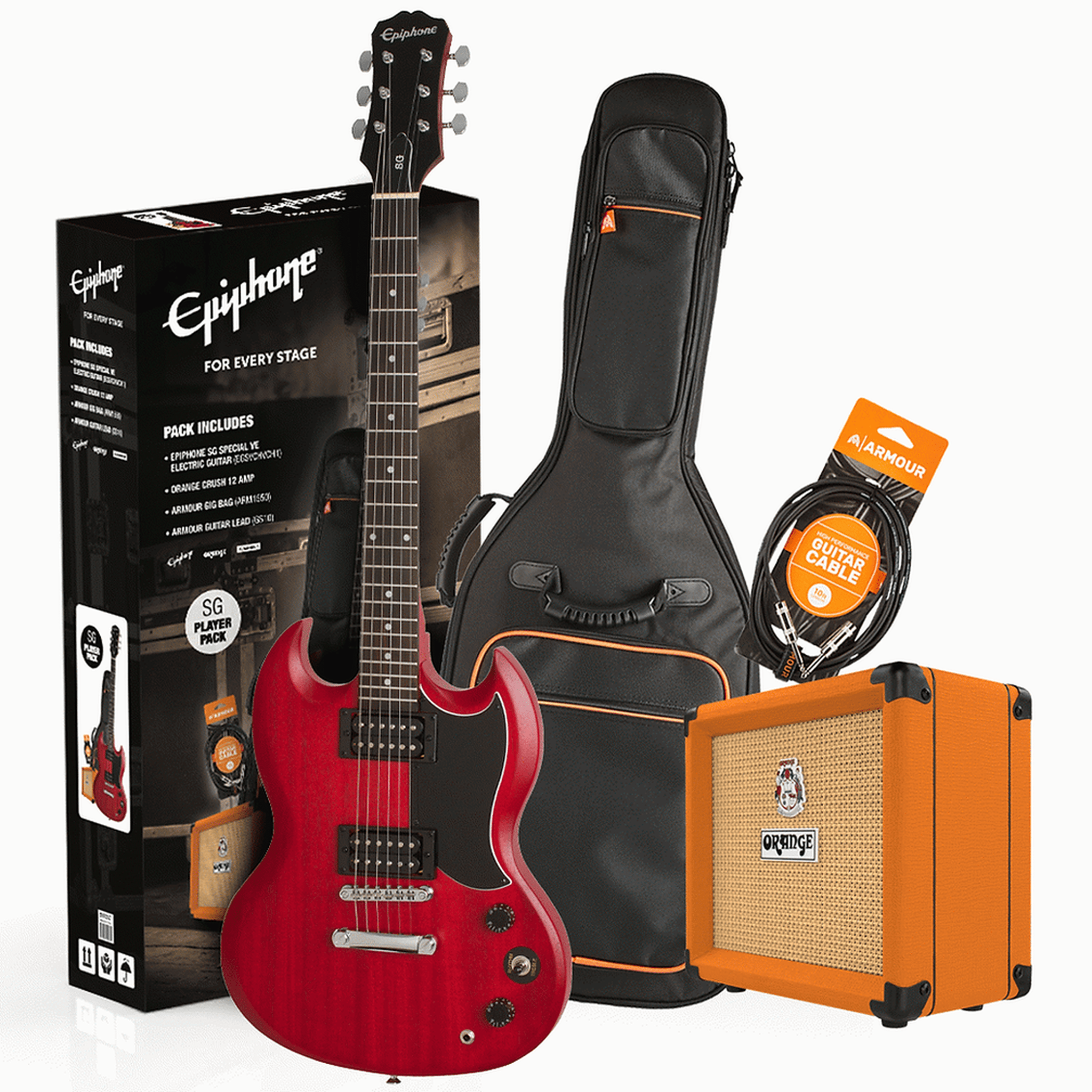 Epiphone SG Special E1 Electric Guitar Pack with Gig Bag, Strap, and Picks - Cherry Red Finish | Perfect for Beginners, Rock, Blues, and Live Performances