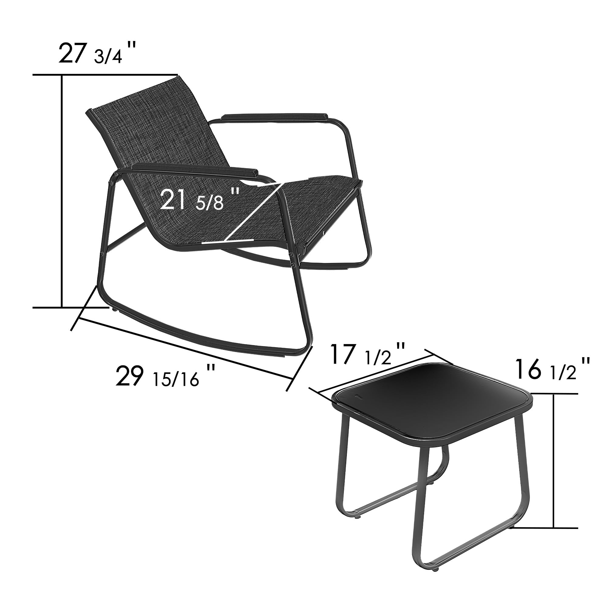 Kozyard 3-Piece Outdoor Rocking Chair Set with Wooden Armrests & Glass Table - Patio Bistro Furniture for Lawn, Porch, Garden, Balcony & Poolside - Perfect for Relaxing, Entertaining & Enjoying Outdoor Living