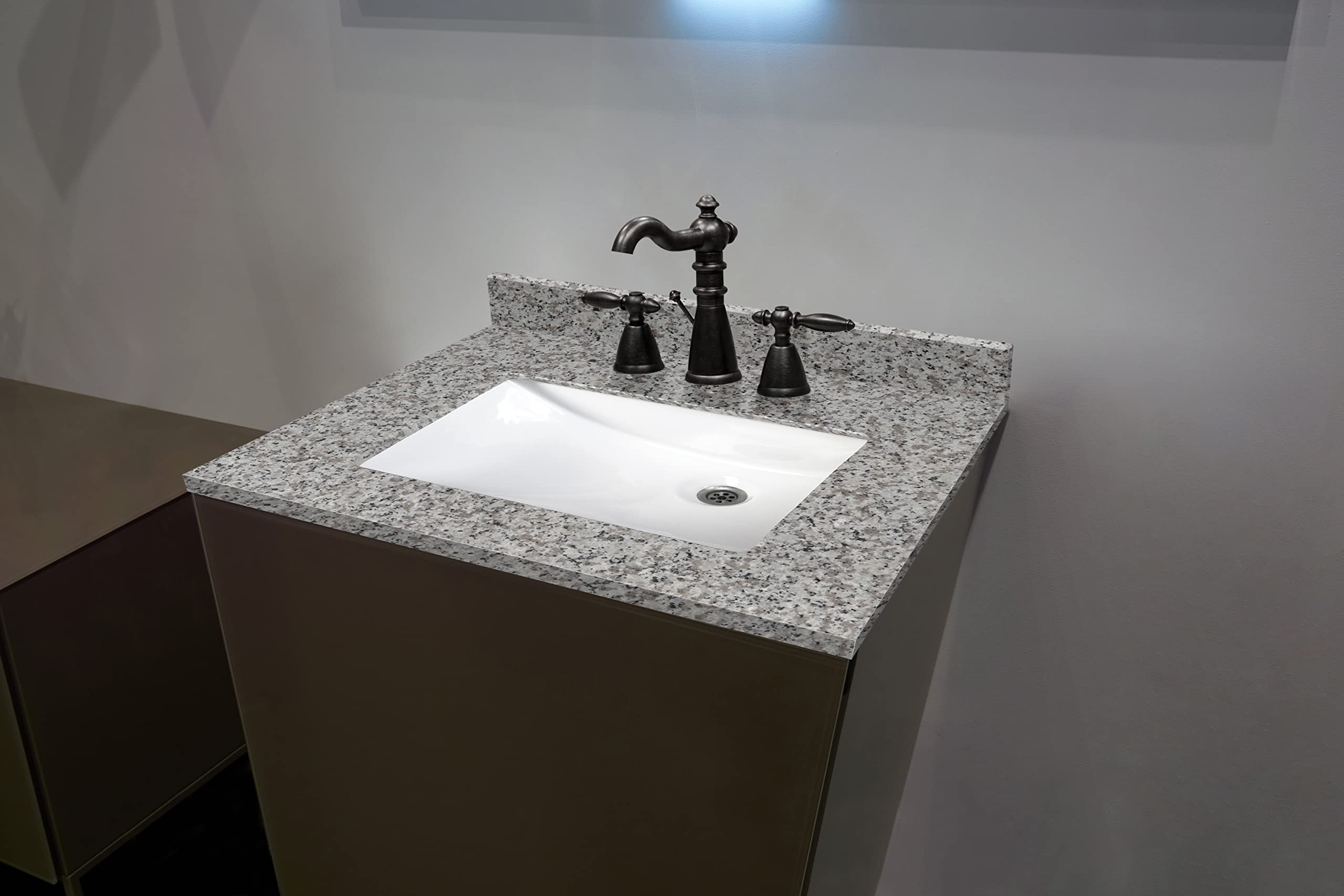 MSI Argento Grigio Vanity Top with Undermount Rectangle Ceramic Sinks - Engineered Granite Stone Bathroom Countertop, 4