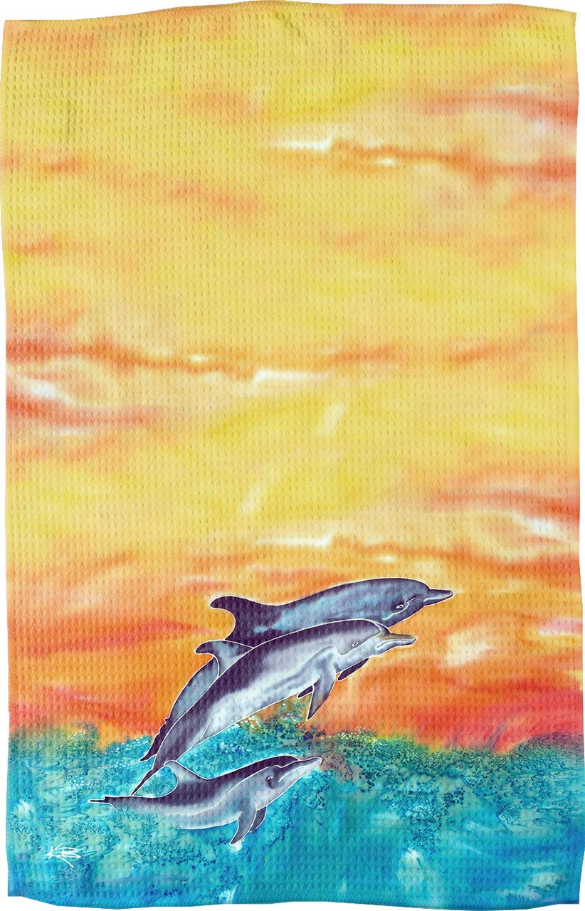 Premium Dolphins Print Kitchen Towels - Absorbent & Quick-Drying Dish Cloths for Cooking, Cleaning & Decor (Set of 2) - Perfect for Beach House, Coastal Kitchen or Ocean-Themed Home Decor