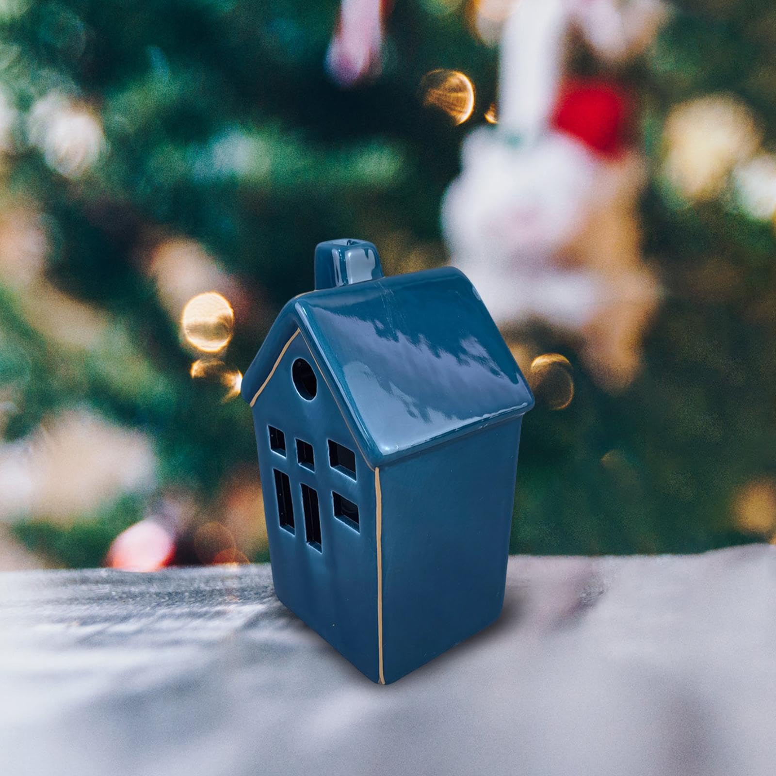 Ceramic Tealight Candle Holder - Christmas Village House Ornament with Miniature Landscape for Holiday Decor | Perfect for Table Centerpieces, Mantel Displays & Winter Wonderland Scenes
