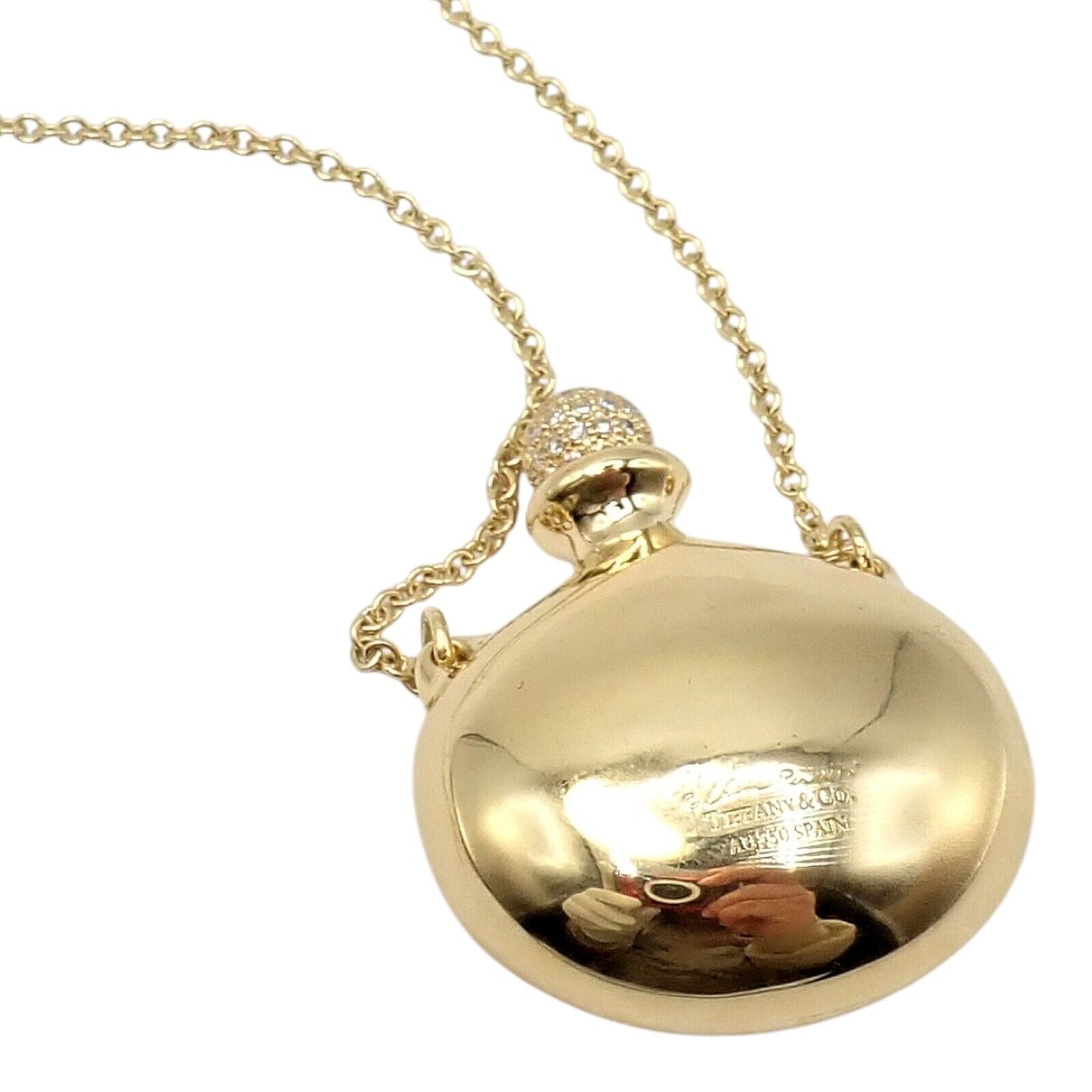 Tiffany & Co Peretti 18k Yellow Gold Diamond Bottle Pendant Necklace - Extra Large Luxury Jewelry for Women, Perfect Gift for Anniversary & Special Occasions