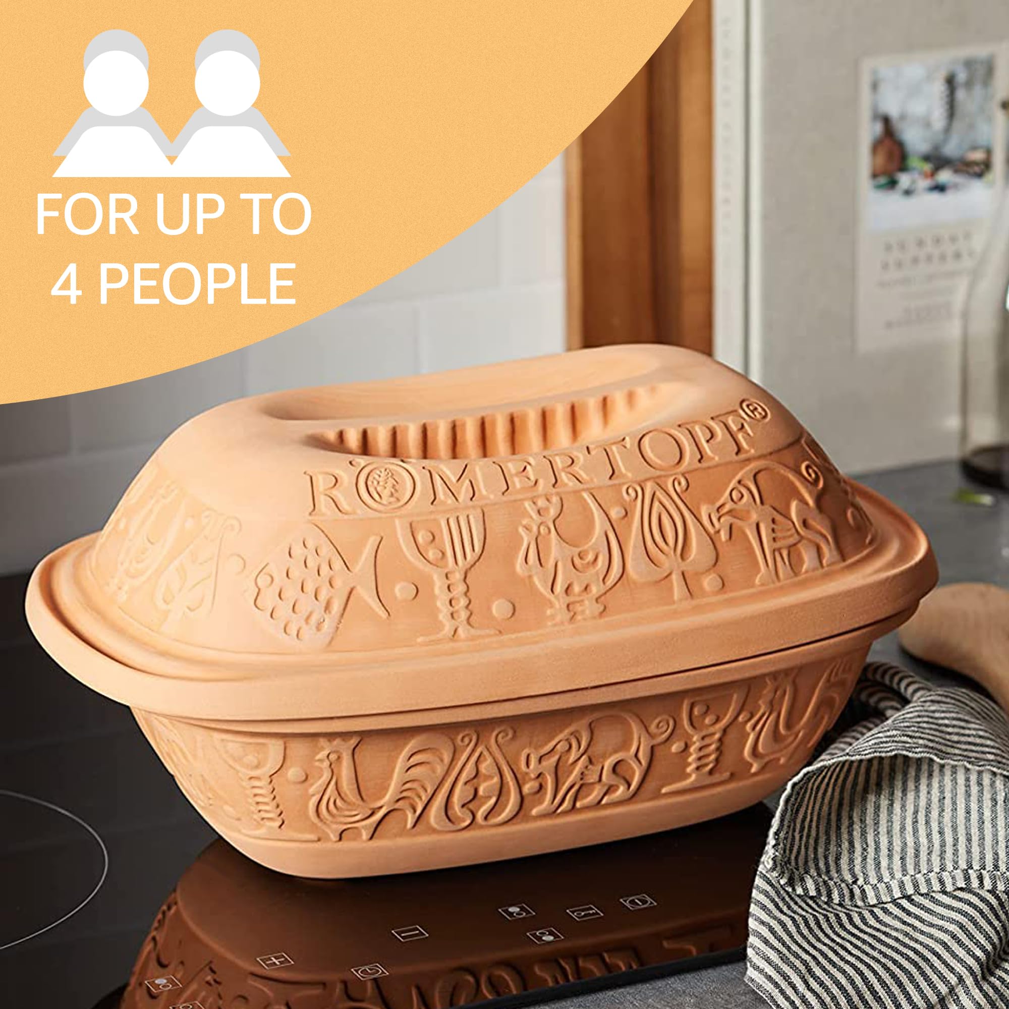 Romertopf Clay Roaster | 3.2 Quart Non-Stick Dutch Oven for Healthy Cooking | Natural Clay Baker Pot | Versatile Ceramic Cookware for Roasting, Baking & Stewing | Perfect for Family Meals, Camping & Holiday Dinners