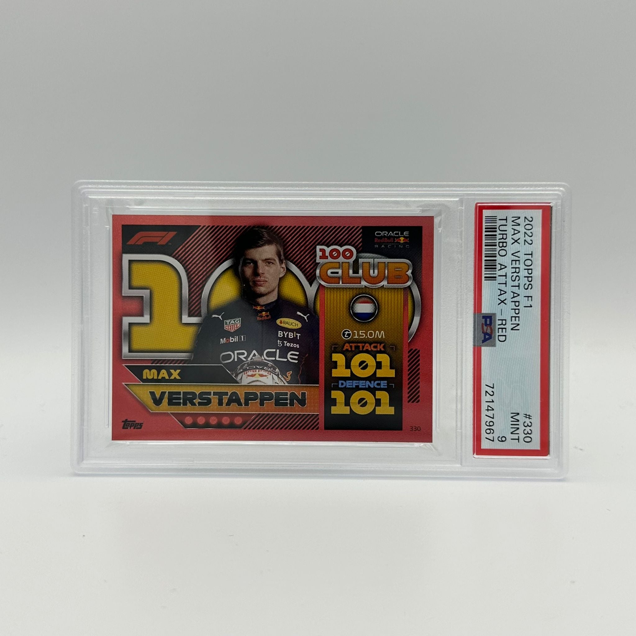 PSA 9 Graded 67/500 Max Verstappen #330 100 Club Mirror Red Trading Card - Perfect for F1 Collectors & Racing Memorabilia Enthusiasts