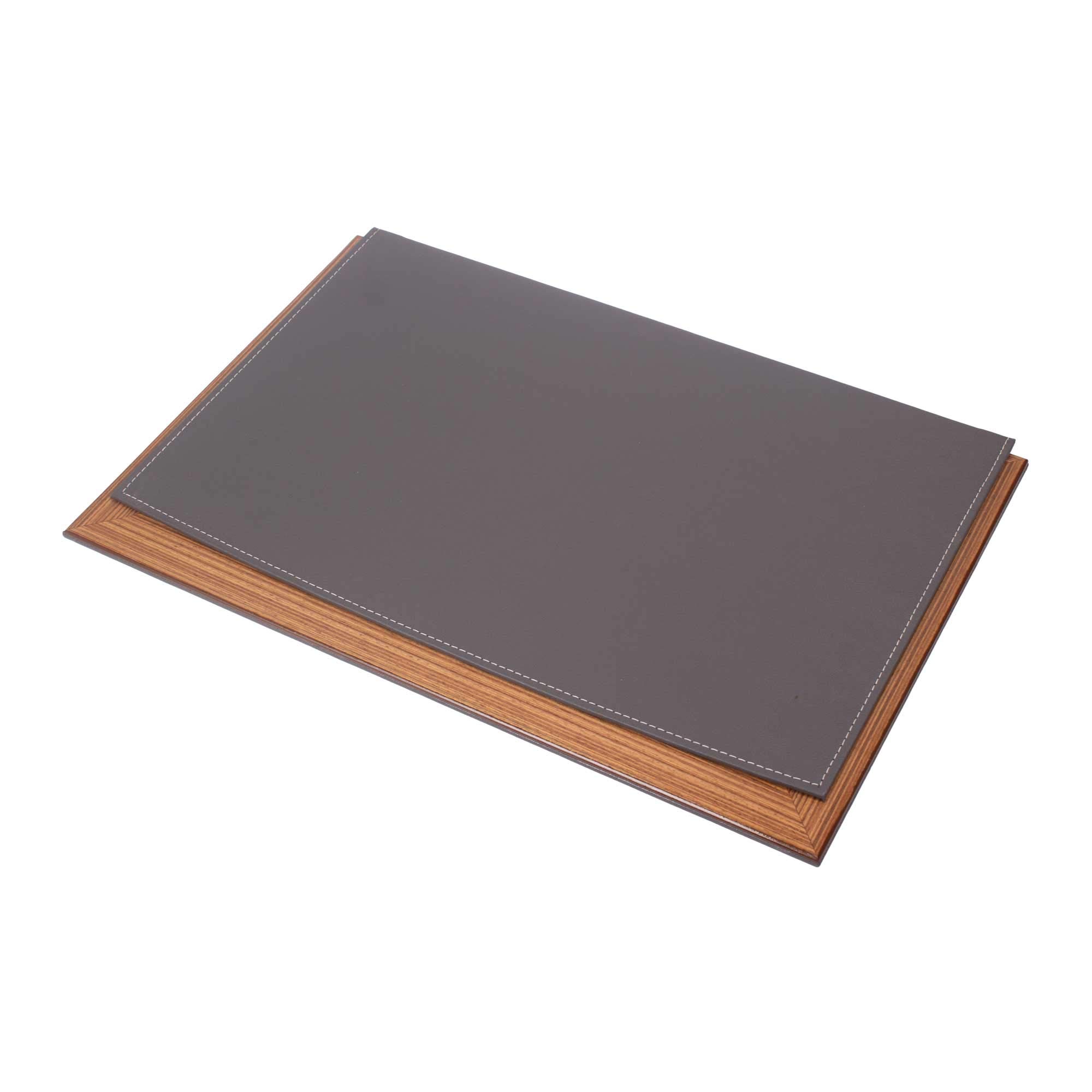 Premium 11-Piece Leather Desk Organizer Set with Walnut Wood Base - Stylish Office & Home Desk Accessories for Pens, Notebooks & Supplies (Gray) - Perfect for Work, Study & Home Office Organization