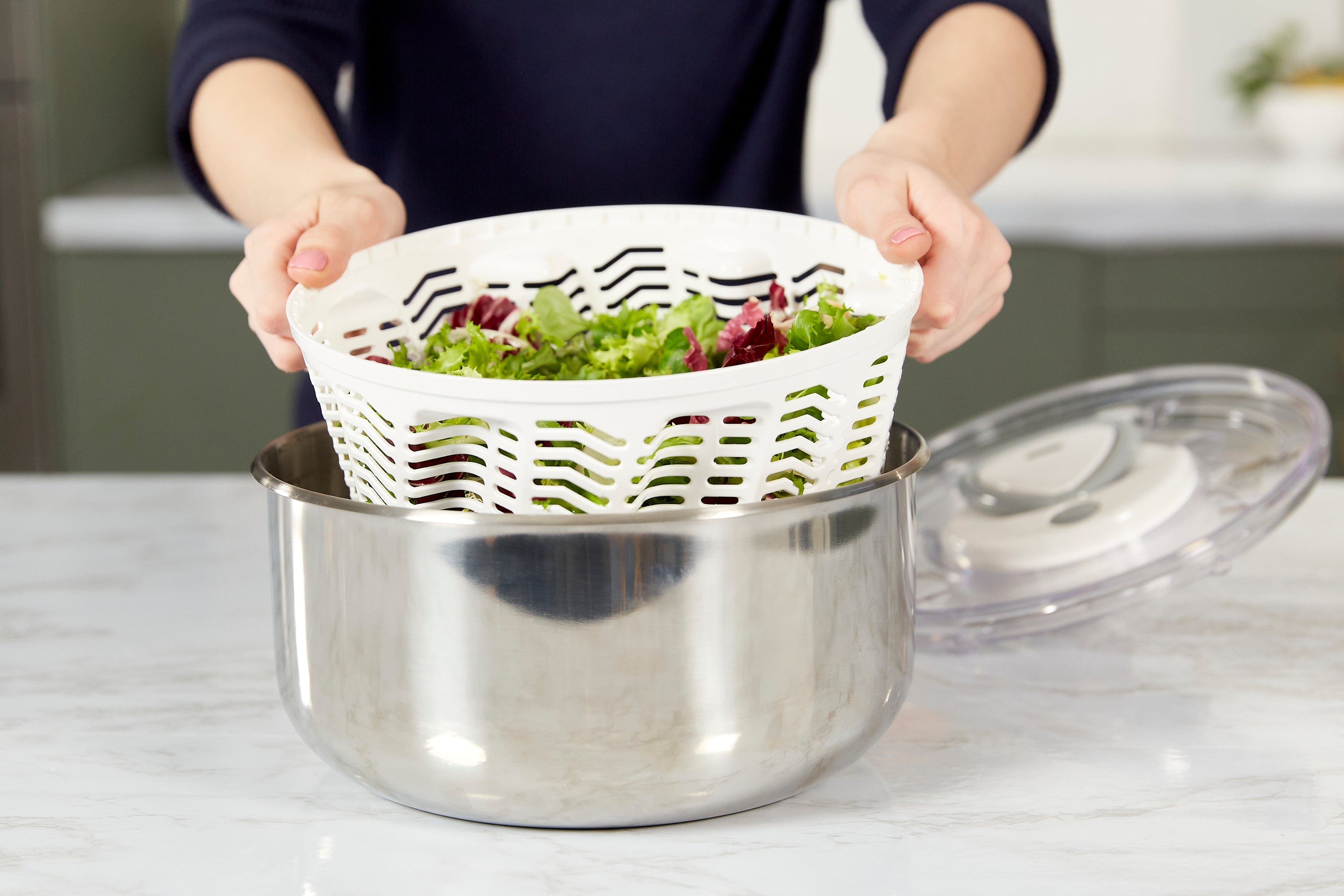 Zyliss Easy Spin 2 Stainless Steel Salad Spinner - Large 5.5 Quart Kitchen Gadget for Washing & Drying Lettuce, Greens, Herbs - Perfect for Meal Prep, Healthy Eating & Fresh Salads