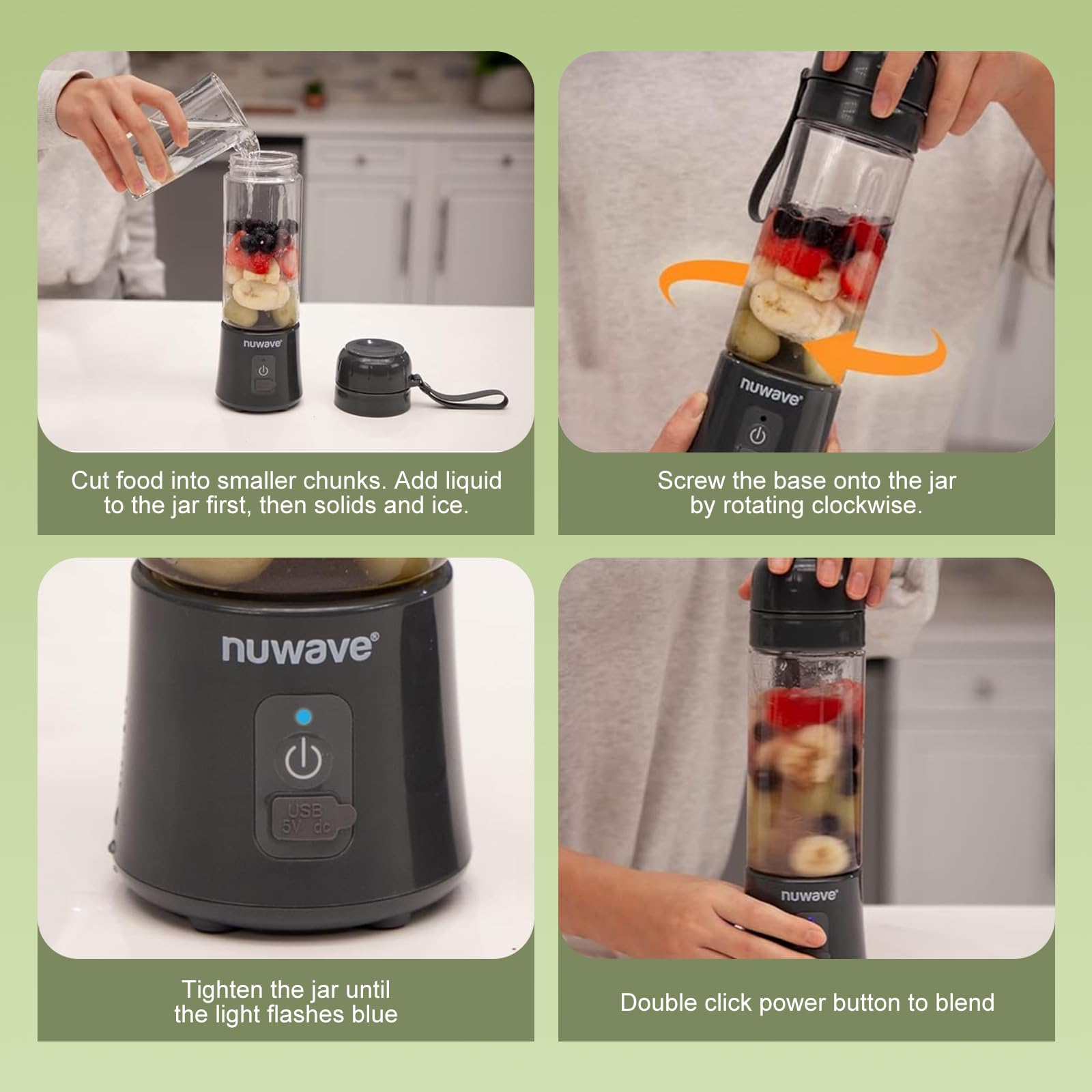 Nuwave 16OZ Portable Blender - 2025 Upgraded Rechargeable Mini Blender with 6 Blades for Smoothies, Shakes & Juices | BPA-Free, Leak-Proof Lid | Perfect for Gym, Travel, Office & Kitchen Use | Compact Personal Blender for Healthy Drinks On-The-Go