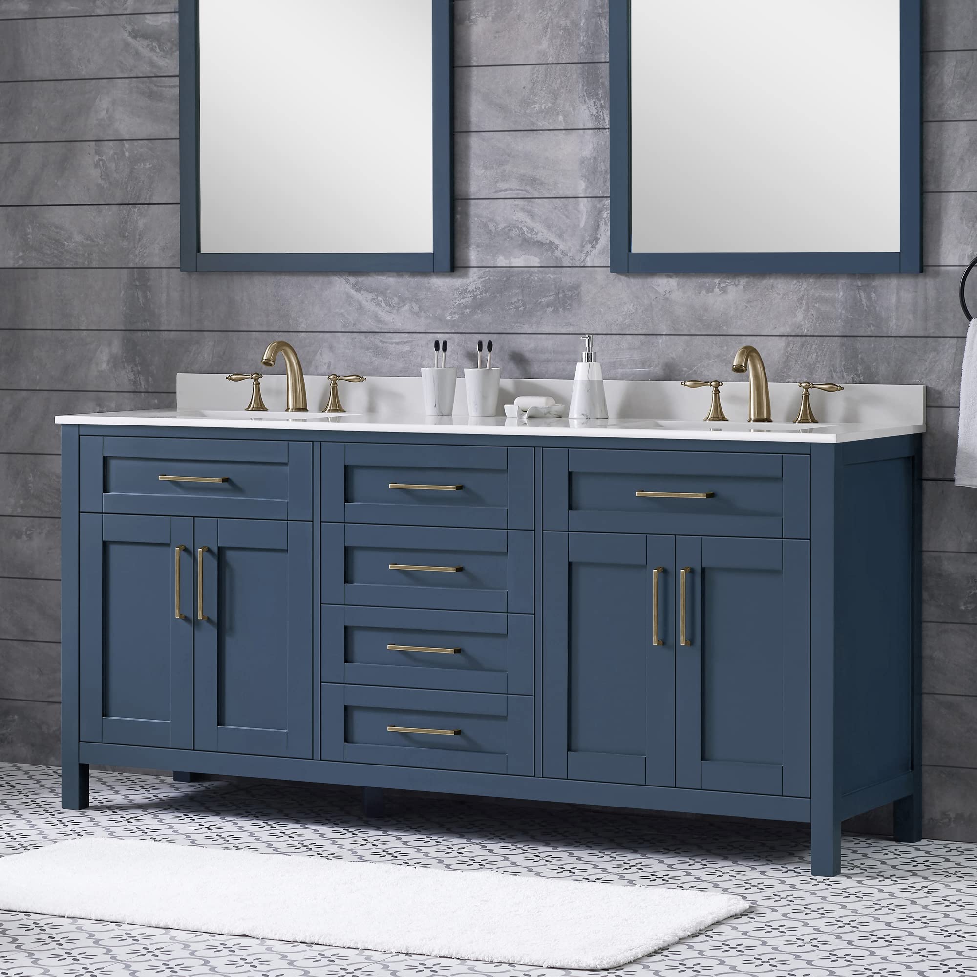 OVE Decors Maya 72-Inch Double Sink Bathroom Vanity in Midnight Blue - Modern Bathroom Storage Solution for Master Bath & Guest Powder Room