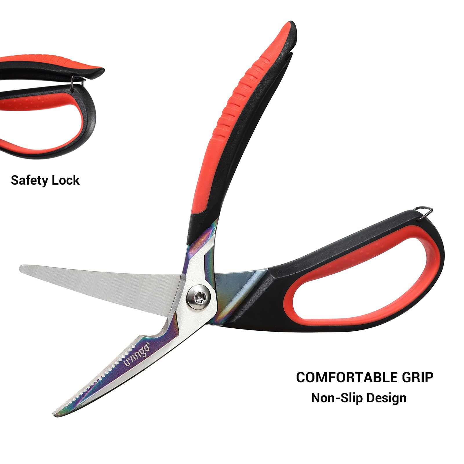 LIVINGO Heavy Duty Kitchen Scissors - Titanium Coated Sharp Poultry Shears for Cutting Chicken Bones, Meat, Vegetables | Multipurpose Food Scissors with Comfortable Grip & Safety Lock (9.5 Inch) | Perfect for Meal Prep, Butchering, and Home Cooking