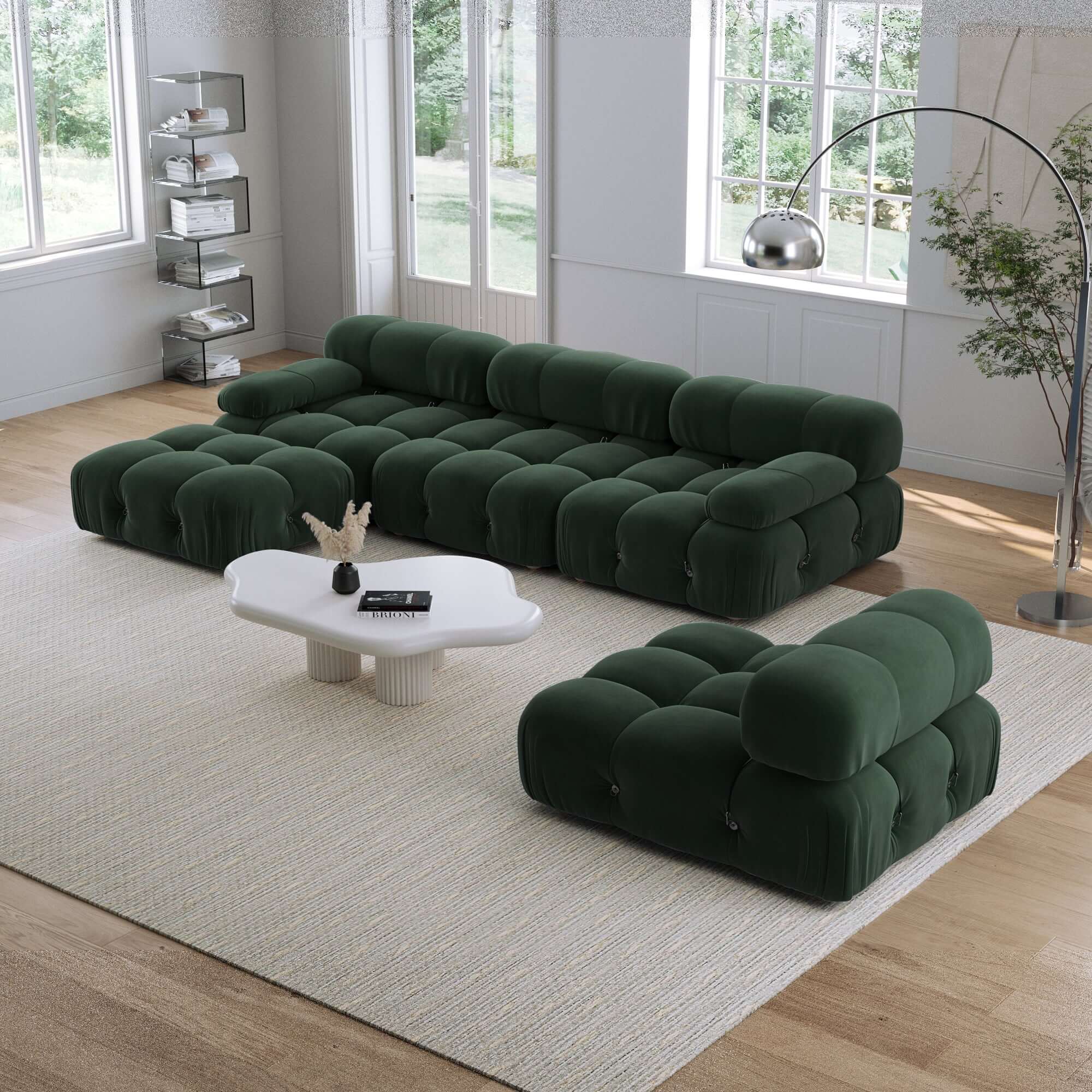 Luxury Velvet 4-Seater Sectional Sofa with Chaise Lounge - Modern Living Room Furniture for Home Theater & Family Gatherings