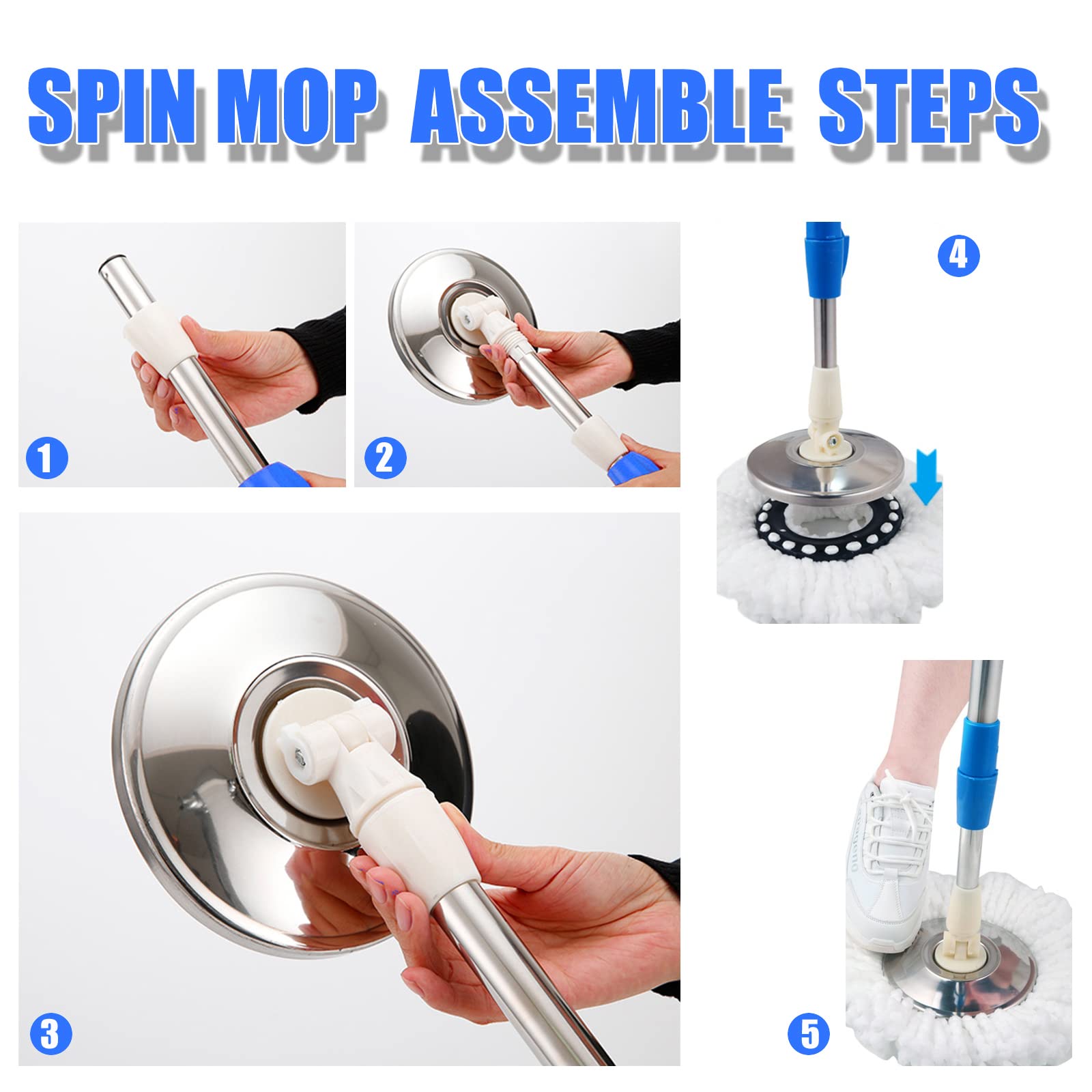 360 Spin Mop and Bucket System with Wringer - 3 Microfiber Mop Refill Heads & 61