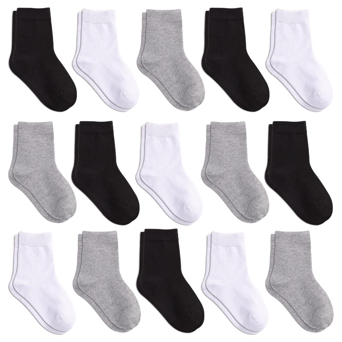 15 Pack Boys Athletic Socks - Soft Half Cushion Toddler Crew Socks for Active Kids | Sports, School & Everyday Wear (Big Little Boy Socks)