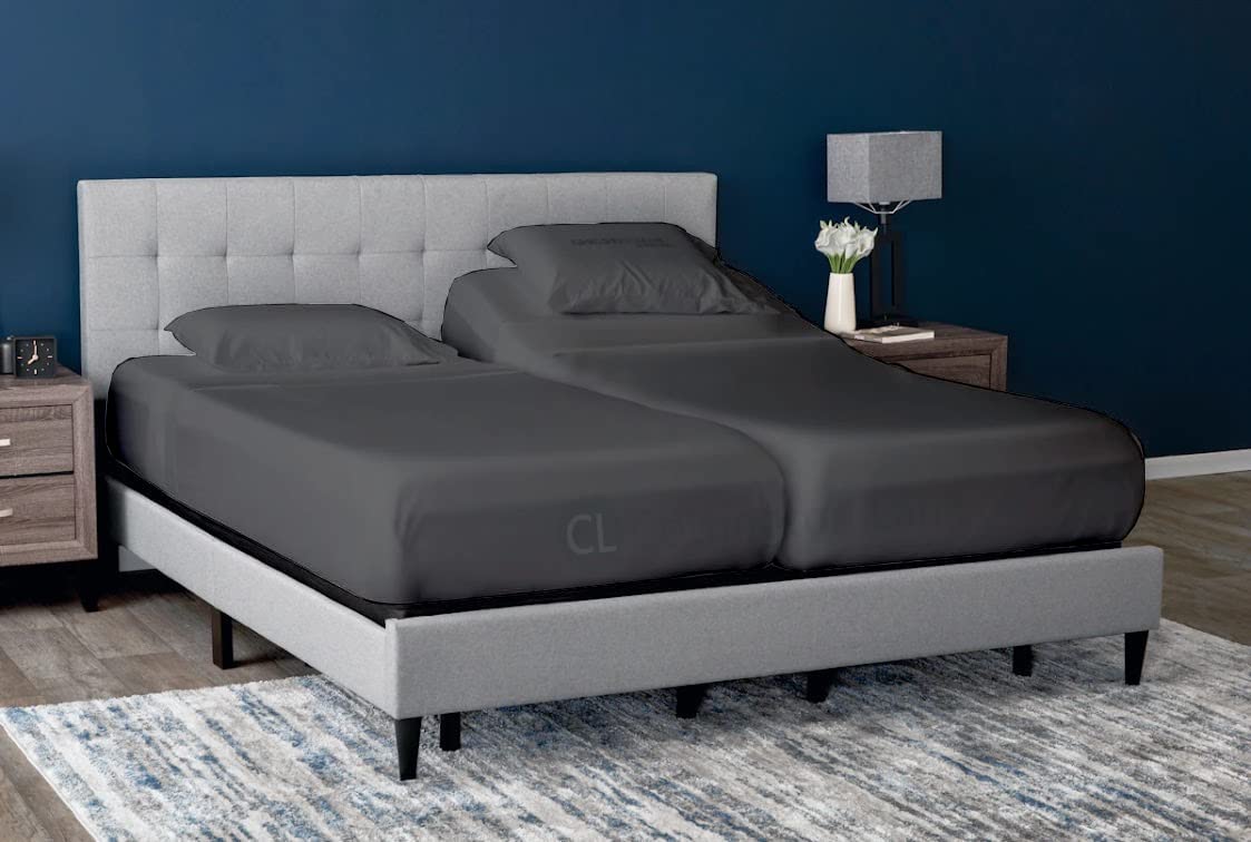 Split King Sheets Set - 12 Inch Deep Pocket Cotton Fitted Sheet for Adjustable Beds (Dark Grey) - Perfect for Adjustable Beds, Guest Rooms & Master Bedrooms