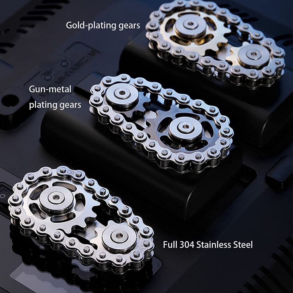 Metal Sprocket Chain Fidget Toy - Gold Plated Sensory Bike Gear Spinner for Adults | Anxiety Relief, ADHD & Autism Focus Tool | Pocket-Sized EDC Novelty Gift for Stress & Boredom | Perfect for Office, Travel, and Classroom Use