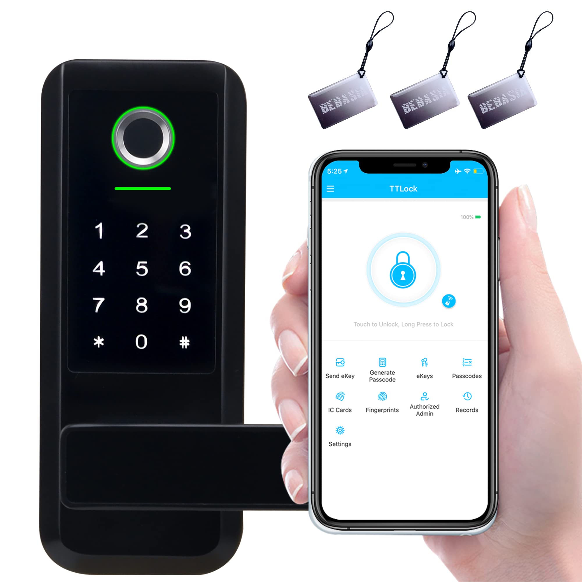 Smart Keyless Entry Door Lock with Keypad & Fingerprint - Digital Touchscreen Deadbolt with Handle - Secure Home/Business Access (Black) - Perfect for Apartments, Vacation Homes & Office Buildings