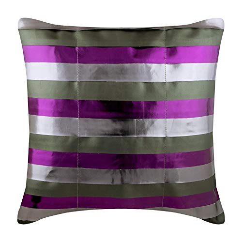 Purple Faux Leather Throw Pillow Covers 20x20 Inch (50x50 cm) - Modern Striped Accent Pillow Cases for Couch, Sofa & Home Decor - Perfect for Living Room, Bedroom & Office