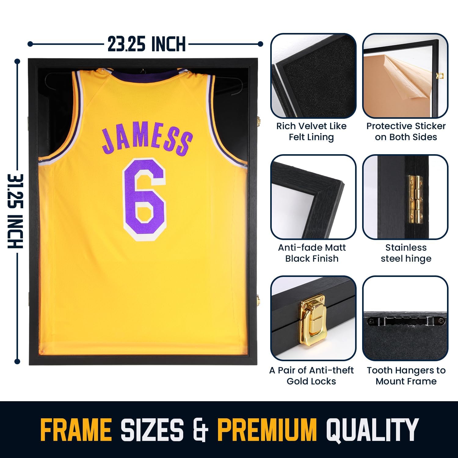 Premium Wooden Shadow Box Display Case - 98% UV Protection Acrylic with Hanger for Baseball, Basketball, Football & Hockey Jerseys (Black, 3-Pack) - Perfect for Sports Memorabilia, Uniform Preservation & Home Decor