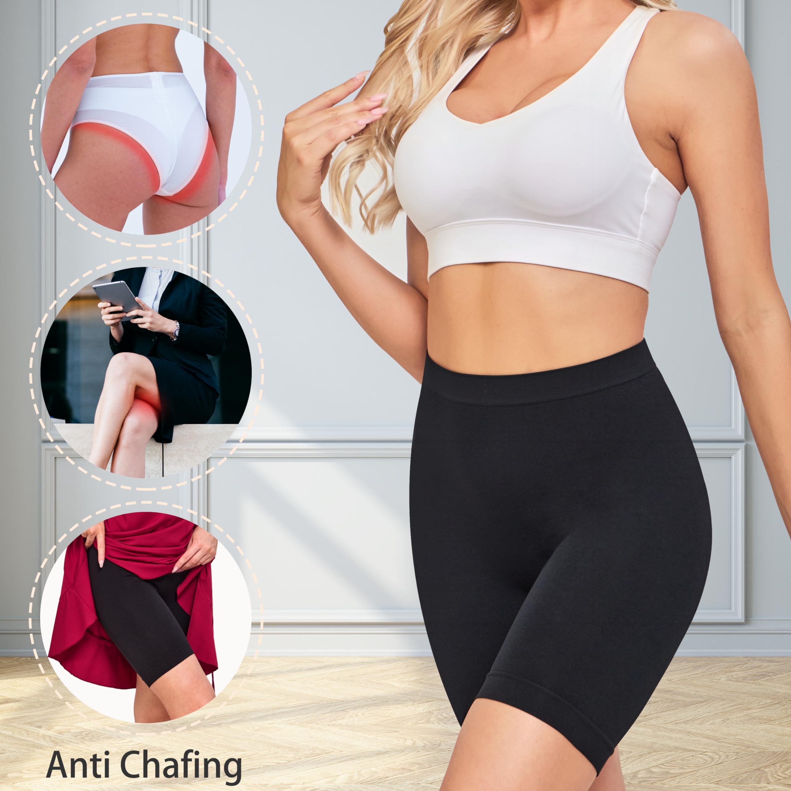 Nalwort Women's High Waisted Seamless Slip Shorts - 3 Pack Smooth Under Dress Shapewear for Comfort & Coverage | Perfect for Work, Travel & Everyday Wear