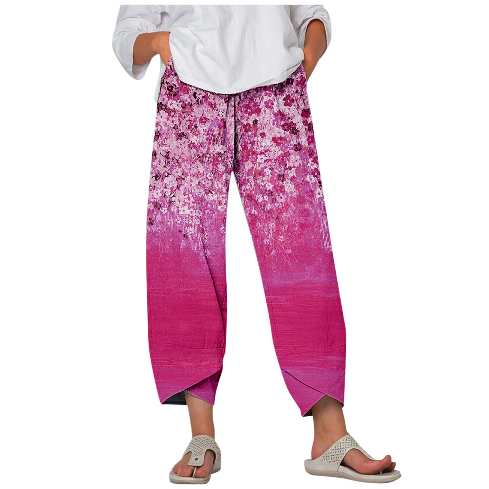 Women's Cotton Linen High Waisted Cropped Pants - Loose Wide Leg Casual Cargo Pants for Summer | Perfect for Beach, Travel & Everyday Wear