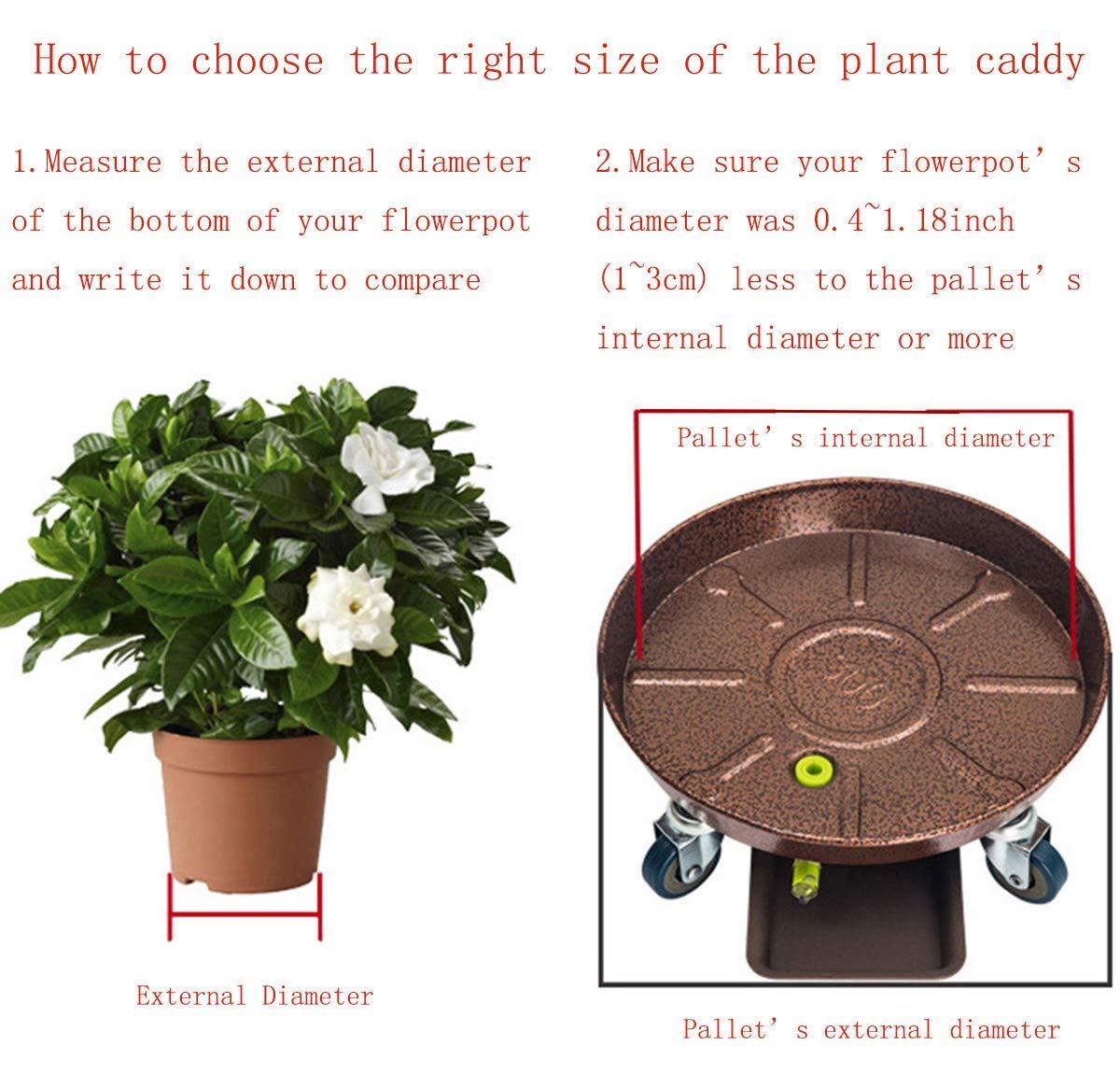 Heavy Duty Metal Plant Pallet Caddy - 2 Pack Rolling Planter Pot Mover with Iron Wheels (20.07 inches, Bronze) for Indoor/Outdoor Garden, Greenhouse, and Nursery Use