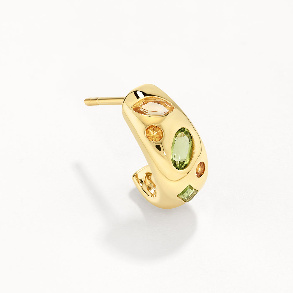 Peridot Multi Gemstone Gold Huggie Earrings for Women – Perfect for Parties, Weddings & Everyday Wear