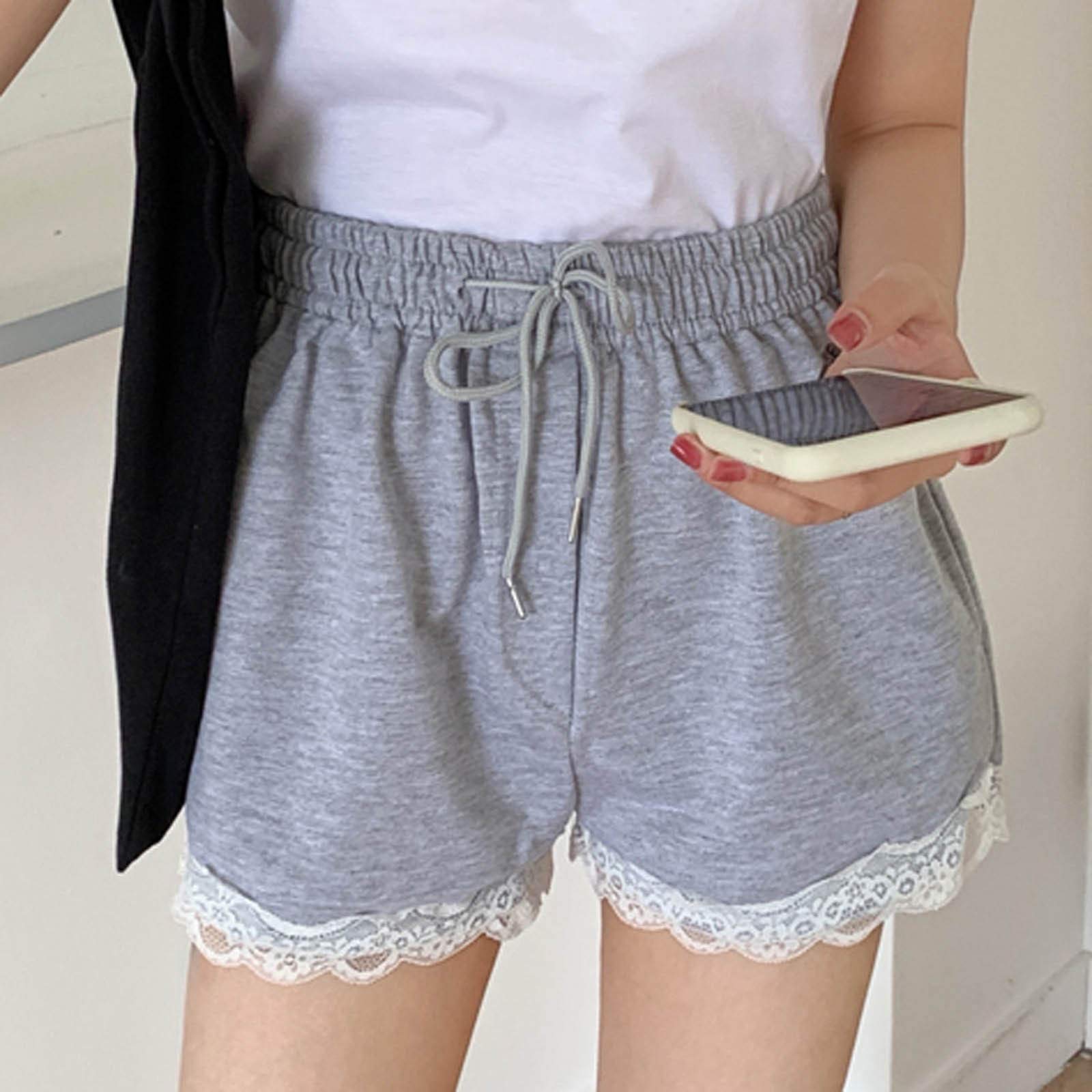 Women's High Waist Lace Hem Sweatpants - Soft Terry Athletic Shorts with Elastic Waistband for Gym, Running & Summer Casual Wear | Perfect for Workouts, Lounge & Outdoor Activities