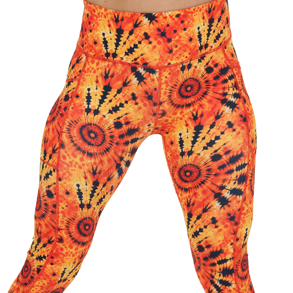 Sunset Tie Dye Yoga Leggings for Women - High Waisted Stretchy Workout Pants for Running, Gym & Lounge Wear