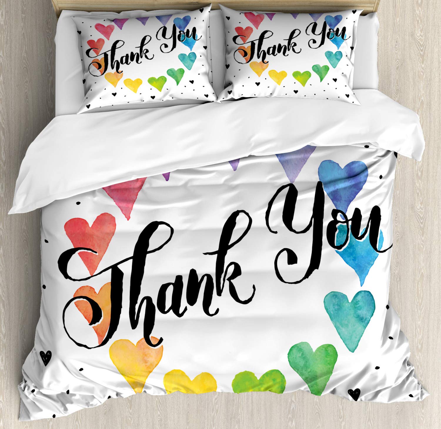 Ambesonne Romantic Duvet Cover Set - California King Size 3-Piece Bedding with Heart Pattern & Rainbow Colors | Includes Duvet Cover + 2 Pillow Shams | Soft Decorative Bedding for Master Bedroom, Guest Room & Dorm | Perfect Gift for Valentine's Day & Anniversary