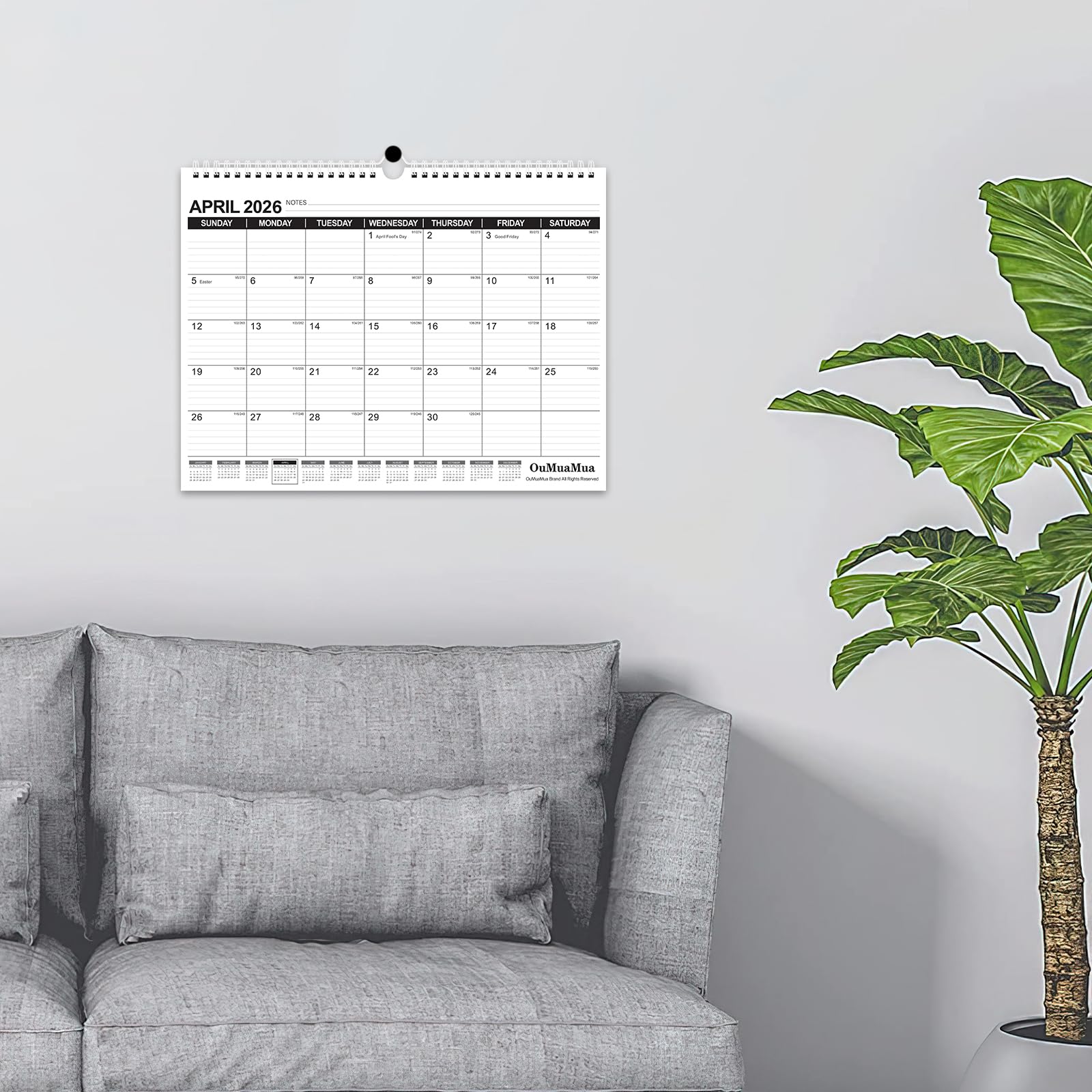 OuMuaMua 2025-2026 Wall Calendar | 19-Month Hanging Planner (June 2025 - December 2026) | 14