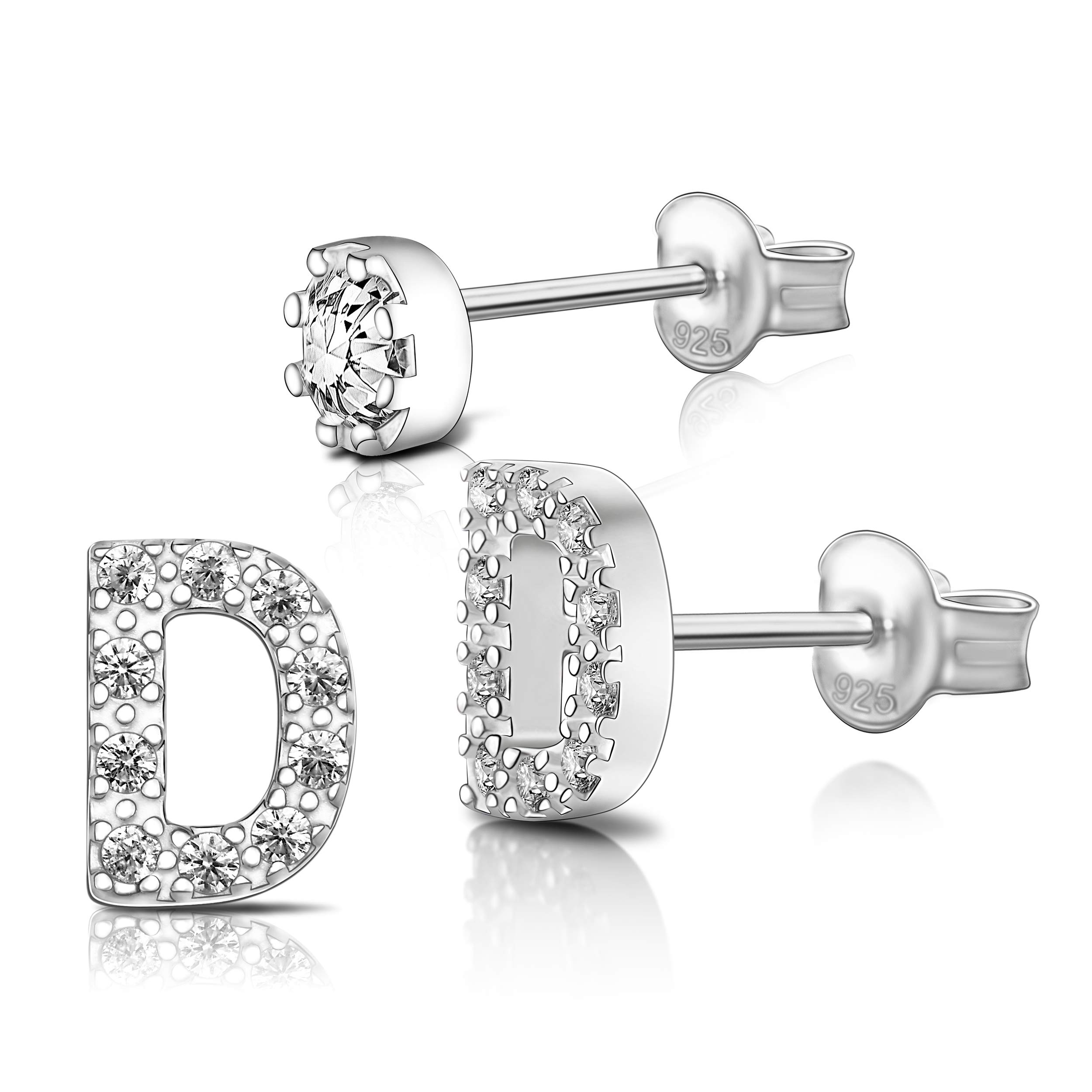 ELEGANZIA Sterling Silver Initial Earrings for Women - Nickel Free Alphabet Letter Studs A-Z, Perfect Gift for Mom, Girlfriend, Daughter | Everyday Wear, Special Occasions, Birthdays & Anniversaries