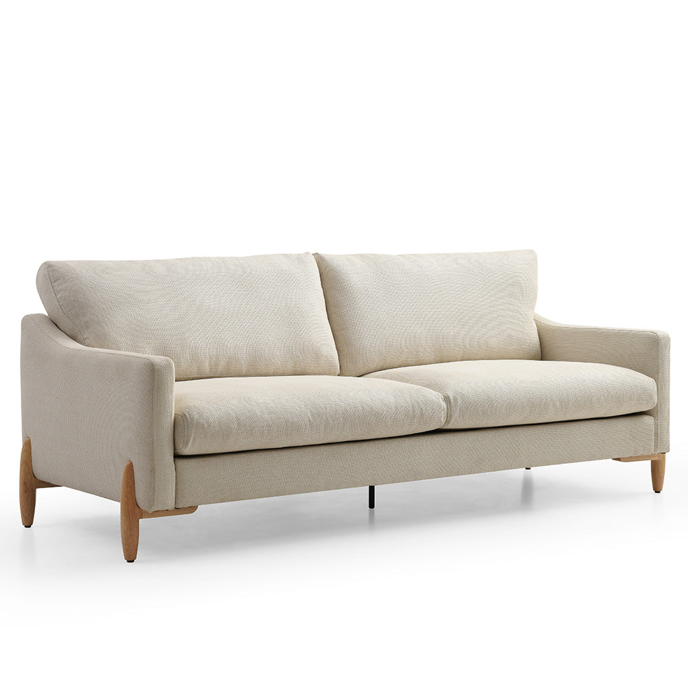 VIENNA 3 Seater Sofa - Modern Beige Fabric Couch with Oak Wood Legs | Comfortable Living Room Furniture for Small Spaces & Apartments