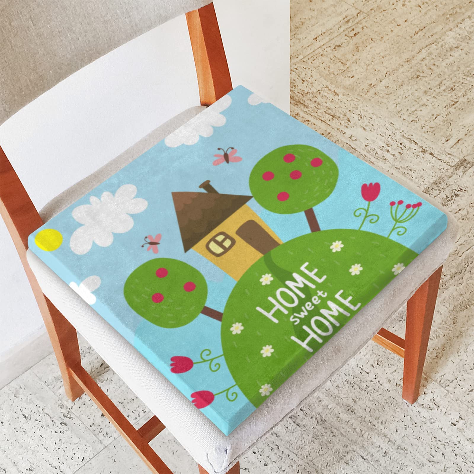 Sweet Home Tree Flower Memory Foam Seat Cushion - Soft, Washable & Comfortable Square Chair Pad with Zipper for Kitchen, Office, Sofa & Home Chairs | Perfect for Back Support & Long Sitting Sessions