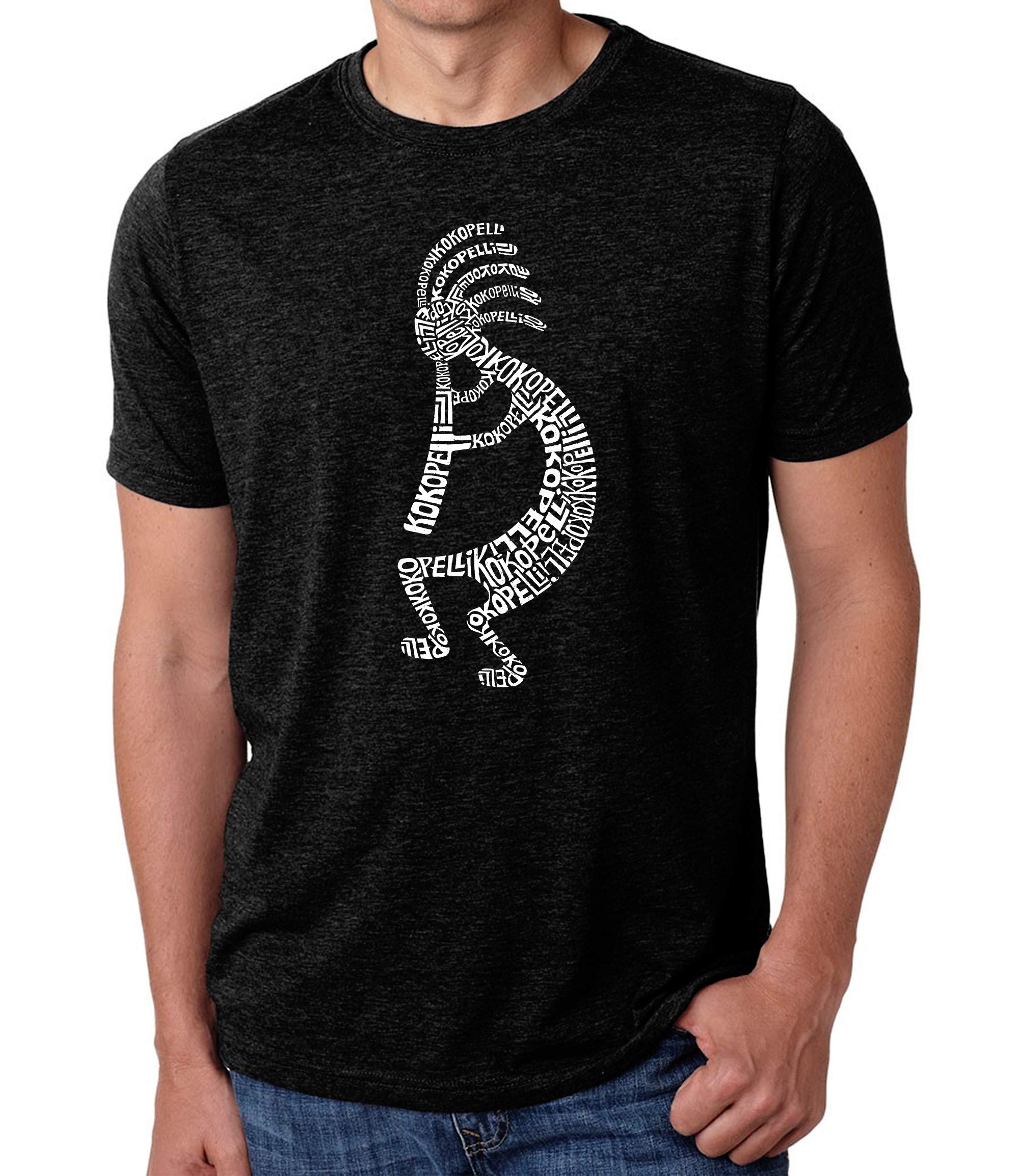 LA POP ART Men's Premium Blend Word Art T-Shirt - Kokopelli Design | Soft Cotton Graphic Tee for Casual Wear & Street Style | Perfect for Music Festivals, Concerts, and Everyday Outfits