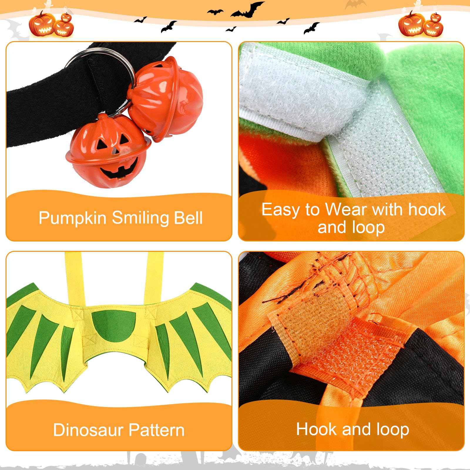 4PCS Halloween Cat Costume Set - Pumpkin Cape, Cute Hat & Bat Wings with Bell | Pet Cosplay Dress Up Accessories for Halloween Parties & Photo Shoots