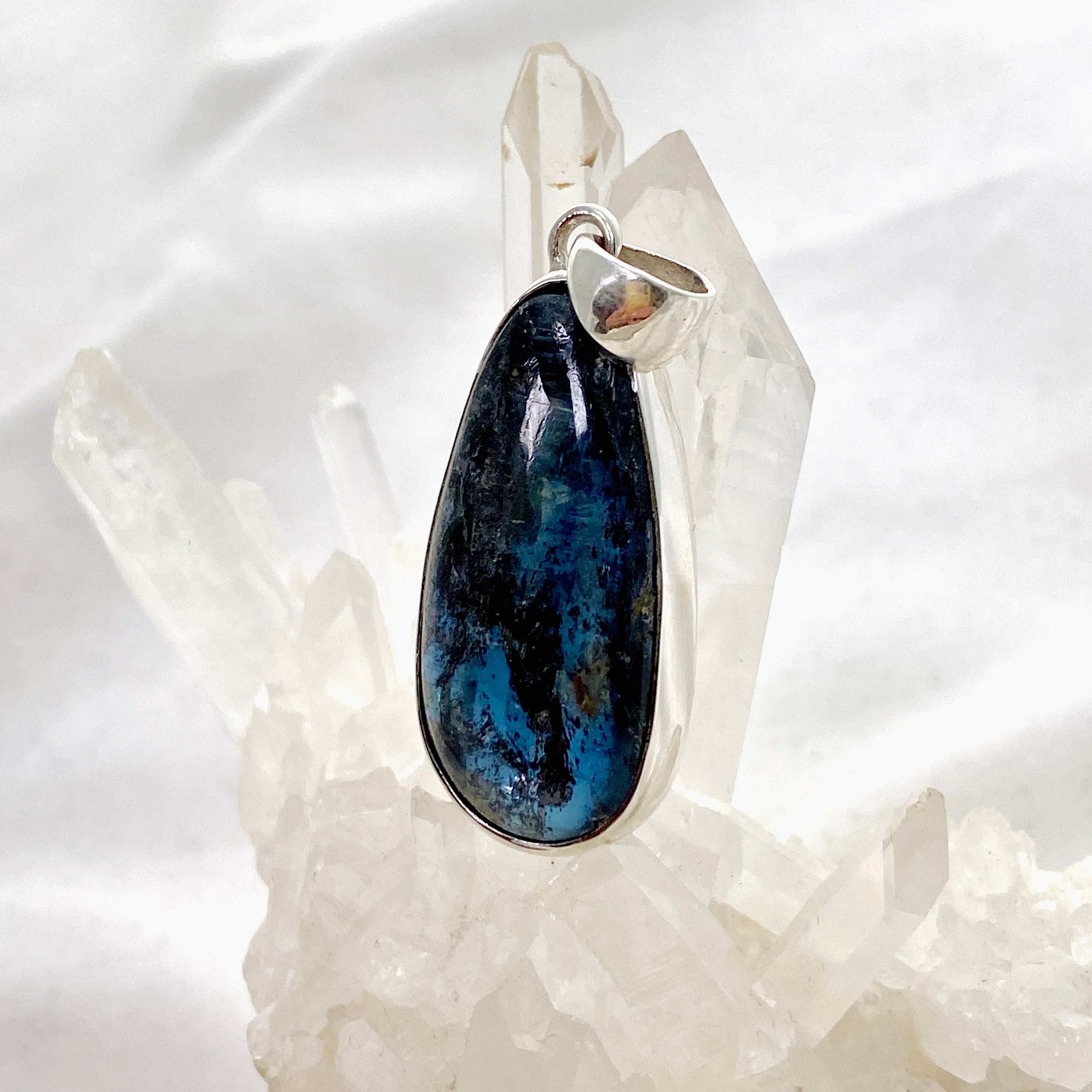 Natural Blue Kyanite Teardrop Cabochon Pendant Necklace KPGJ4618 - Healing Crystal Jewelry for Meditation & Energy Work