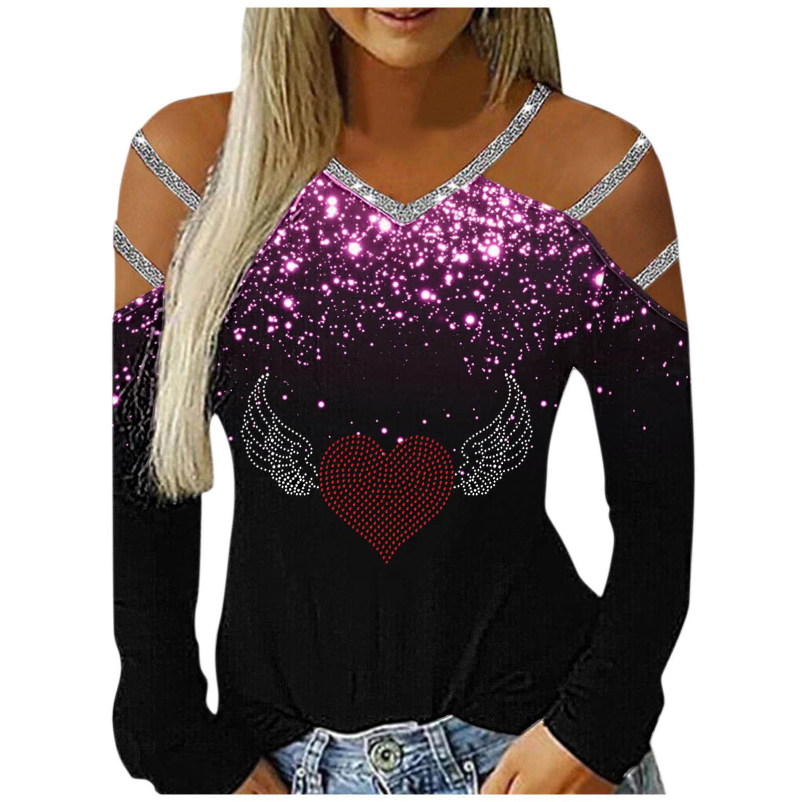 Funny Women's Cold Shoulder Tops - Hollow Out V Neck Tunic Blouse Shirts & Ugly Sweaters | Casual Wear, Party Outfits, Holiday Gifts