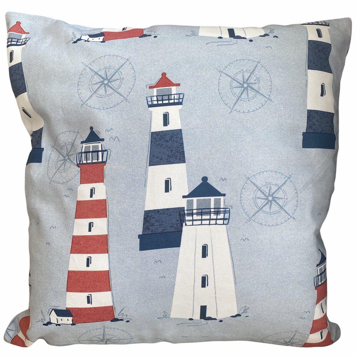 Lighthouse Cushion Cover - Decorative Pillow Case for Sofa, Bed, Living Room - Coastal Nautical Home Decor - Washable Cotton Linen Fabric - Perfect for Beach House, Cottage, or Seaside Themed Rooms