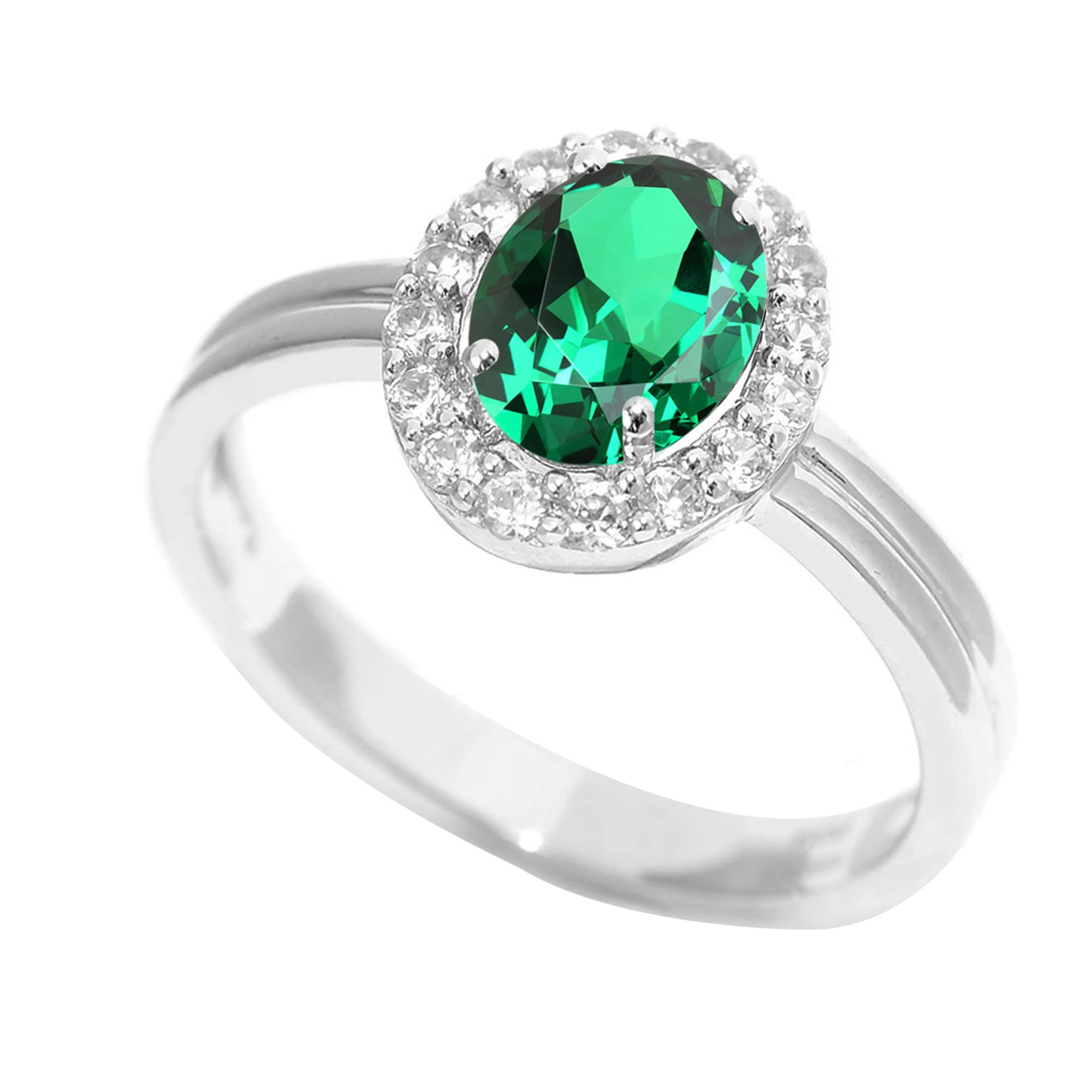 Sterling Silver Gemstone Halo Ring - Elegant Birthstone Jewelry for Women | Perfect for Engagement, Anniversary & Gift Giving
