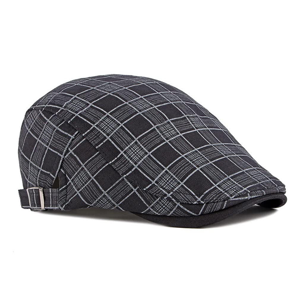 Fashion Striped Lattice Beret Hat for Women & Men - Adjustable Flat Cap (55-60cm) - Spring Summer Plaid Visor - Perfect for Outdoor Activities, Travel & Casual Wear